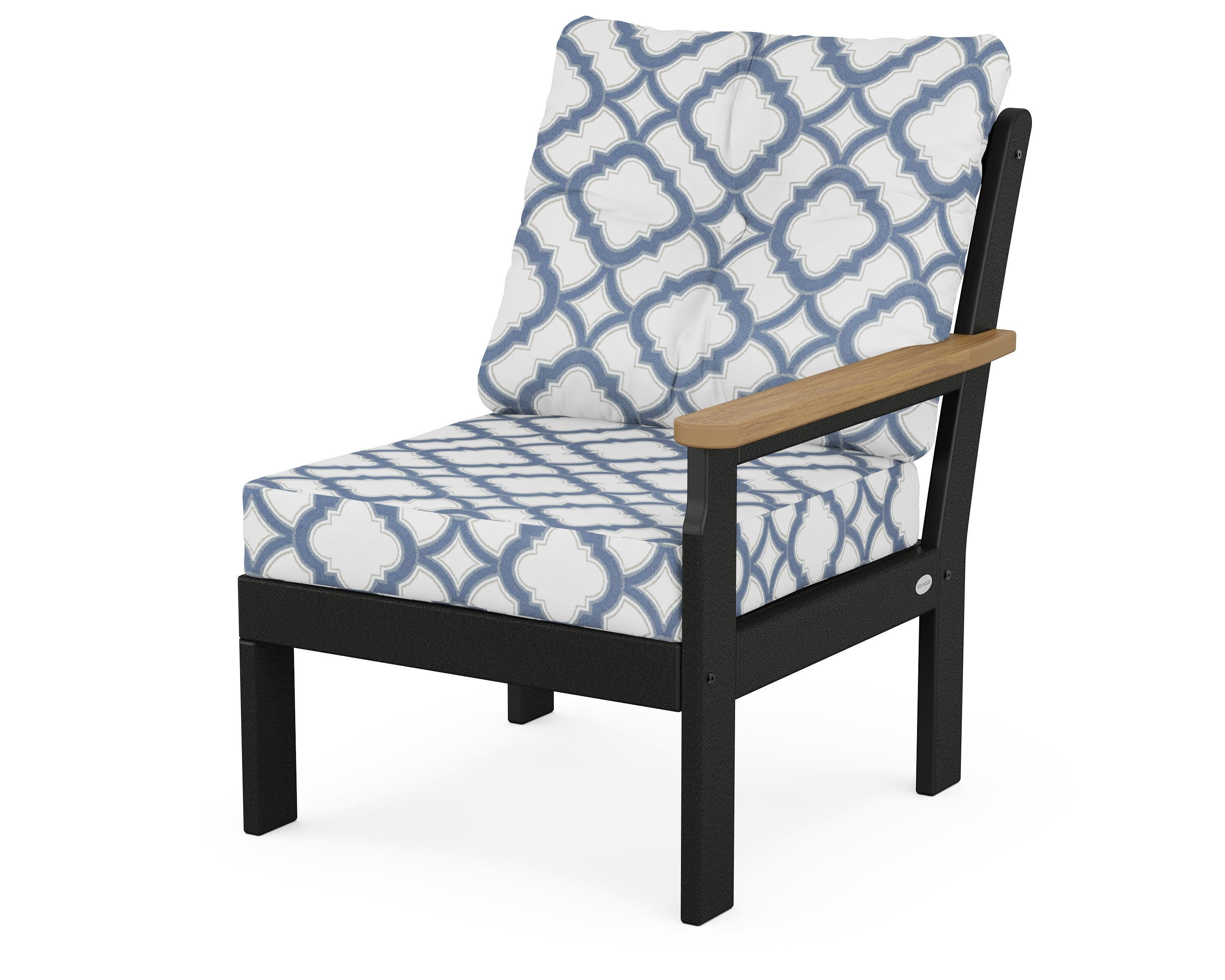 POLYWOOD® Vineyard Modular Right Arm Chair in Black / Natural / Trellis Sky Blue