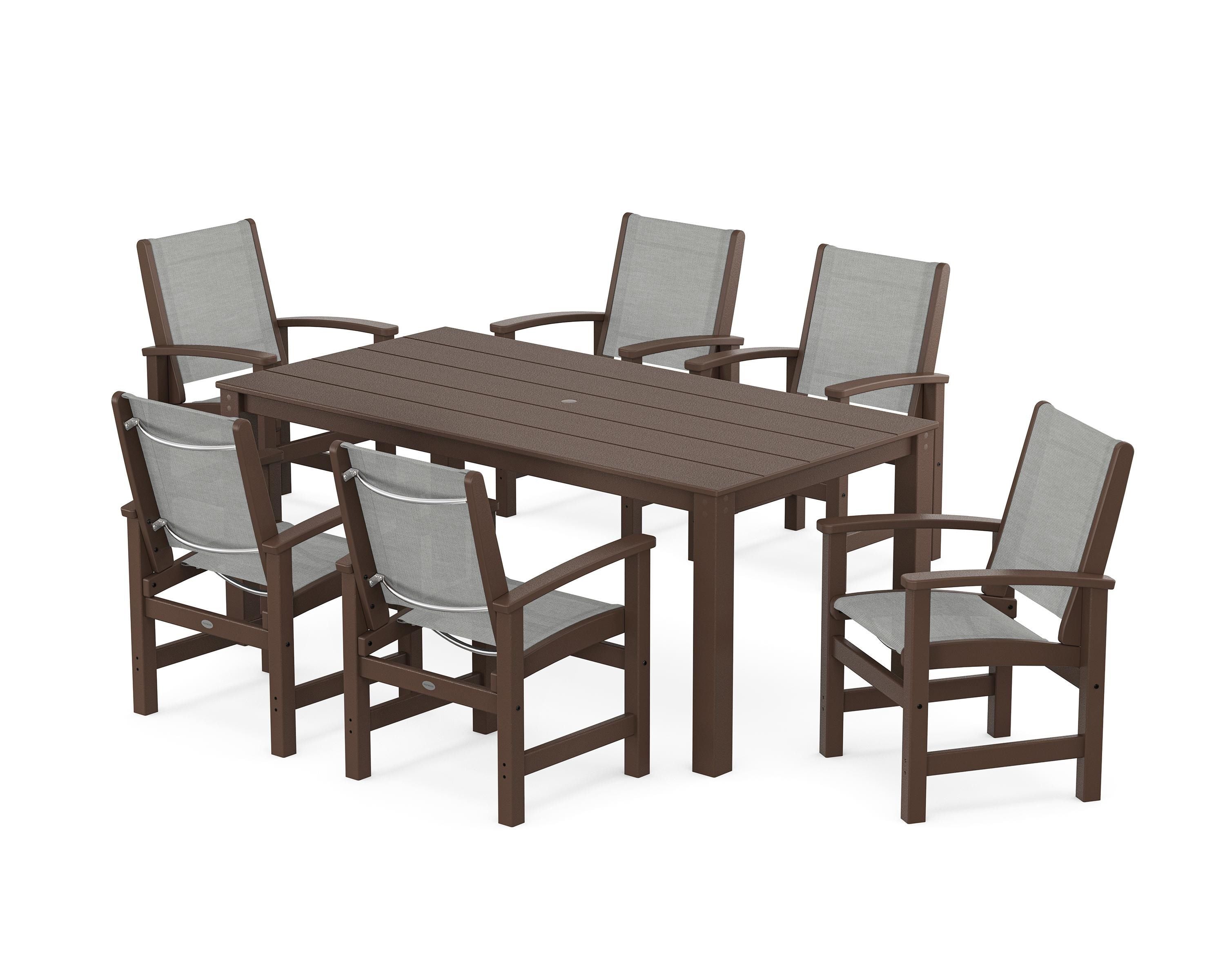 POLYWOOD® Coastal 7-Piece Parsons Dining Set in Mahogany / Metallic Sling