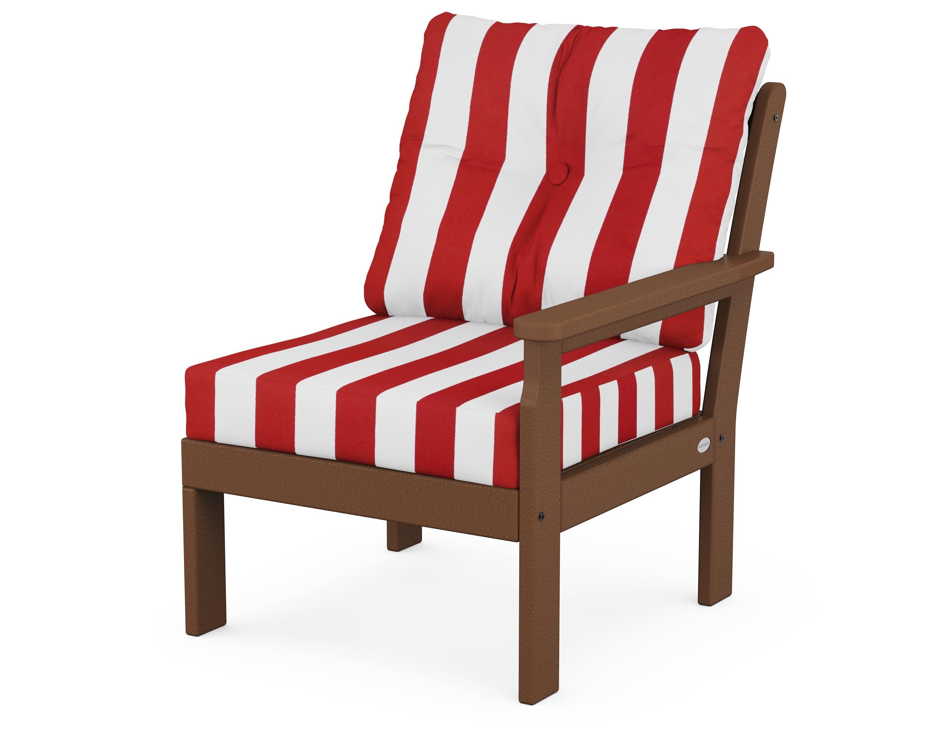 POLYWOOD® Vineyard Modular Right Arm Chair in Teak / Cabana Stripe Crimson