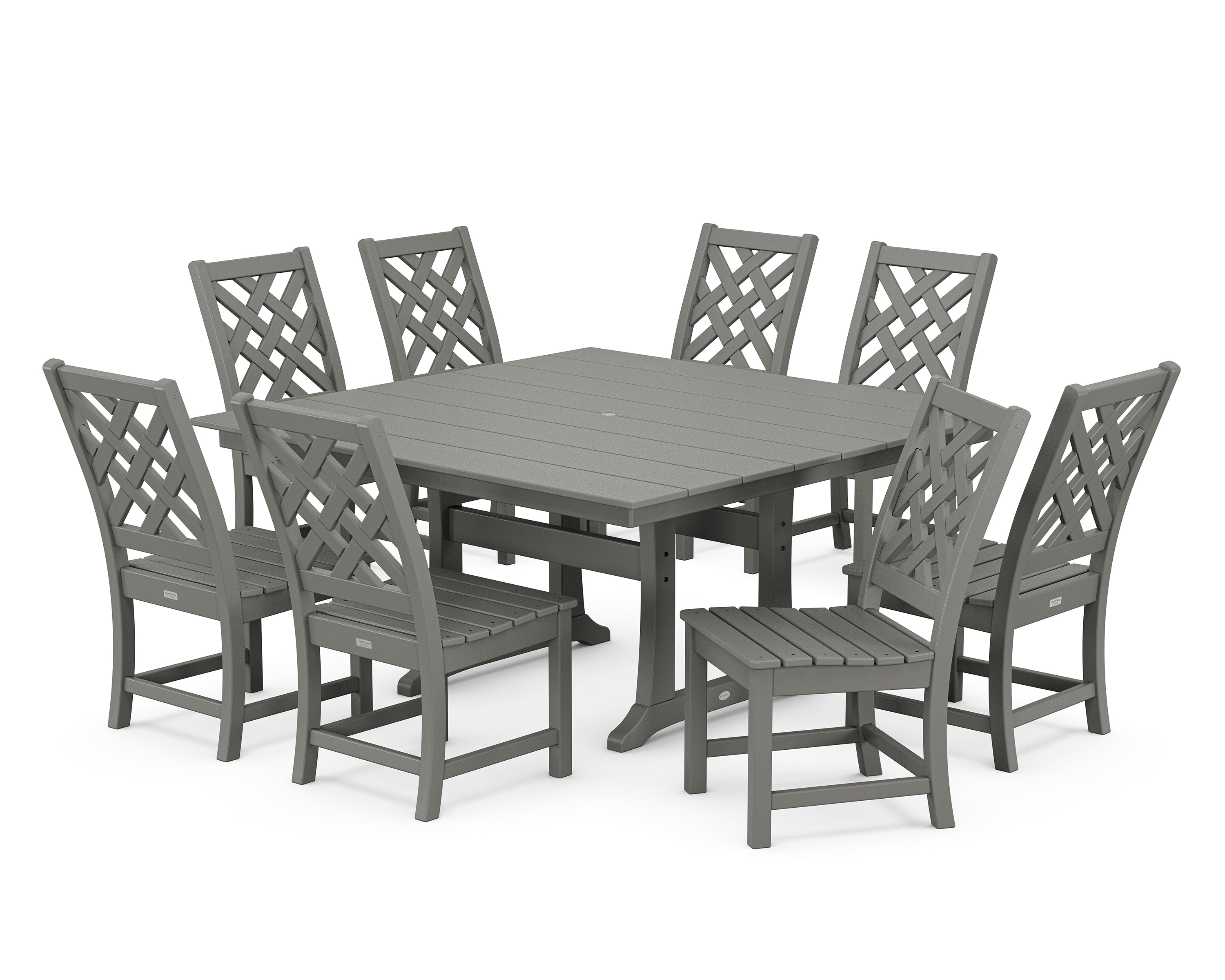 Country Living Wovendale Side Chair 9-Piece Square Farmhouse Dining Set with Trestle Legs in Slate Grey
