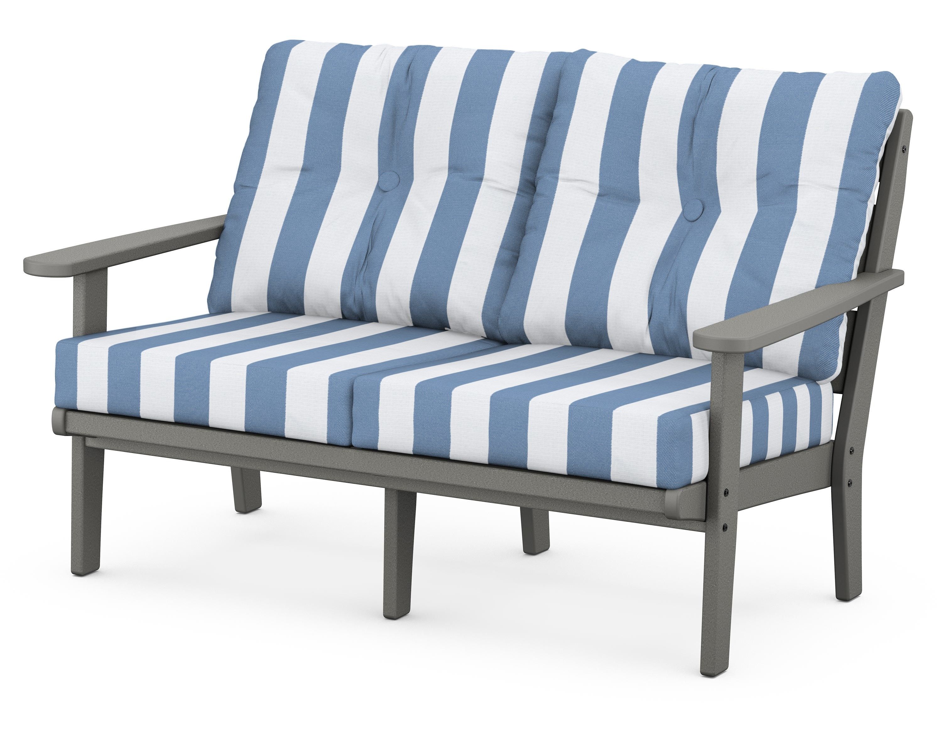 POLYWOOD® Lakeside Deep Seating Loveseat in Slate Grey / Cabana Stripe Sky Blue