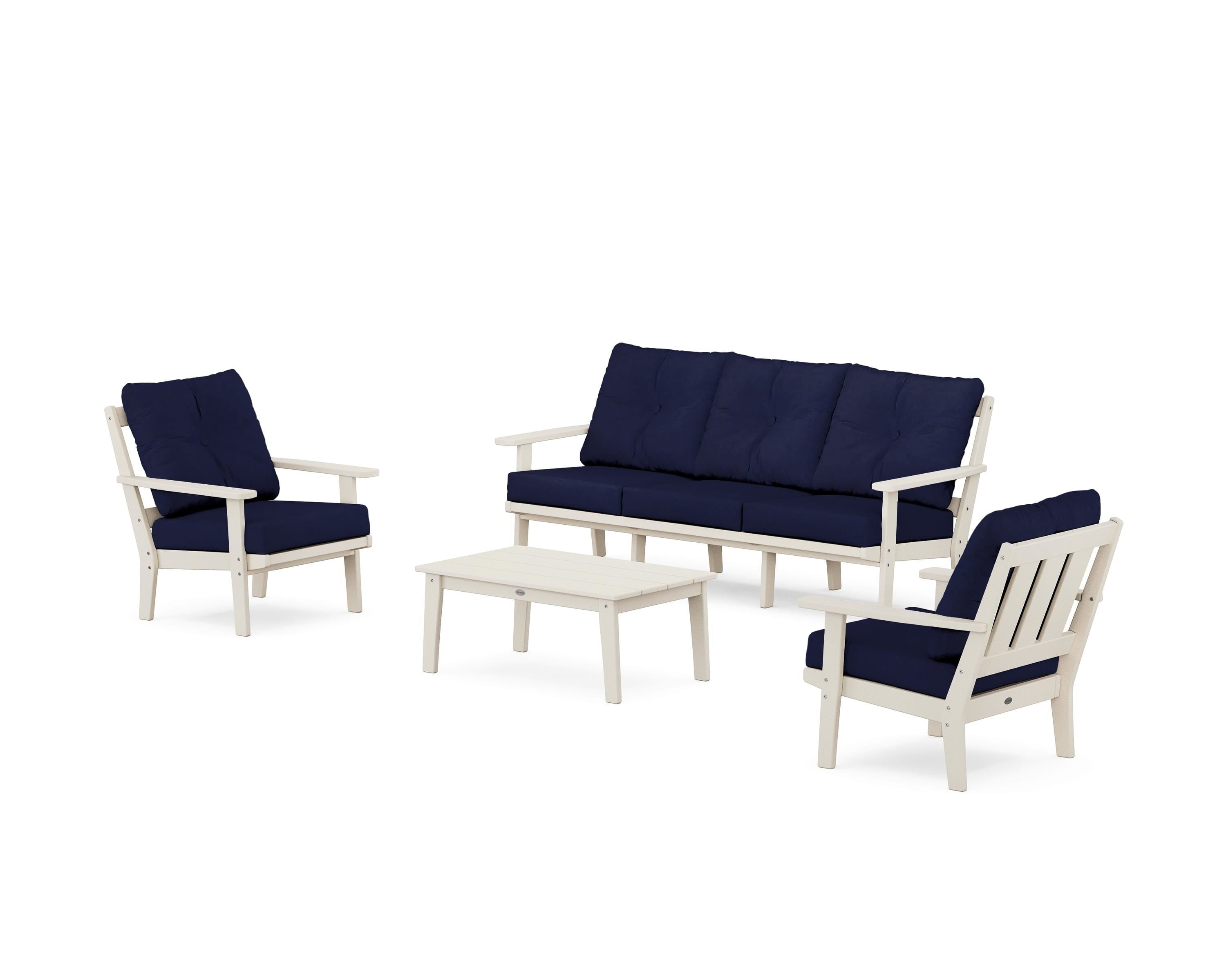 POLYWOOD® Oxford 4-Piece Deep Seating Set with Sofa in Sand / Navy