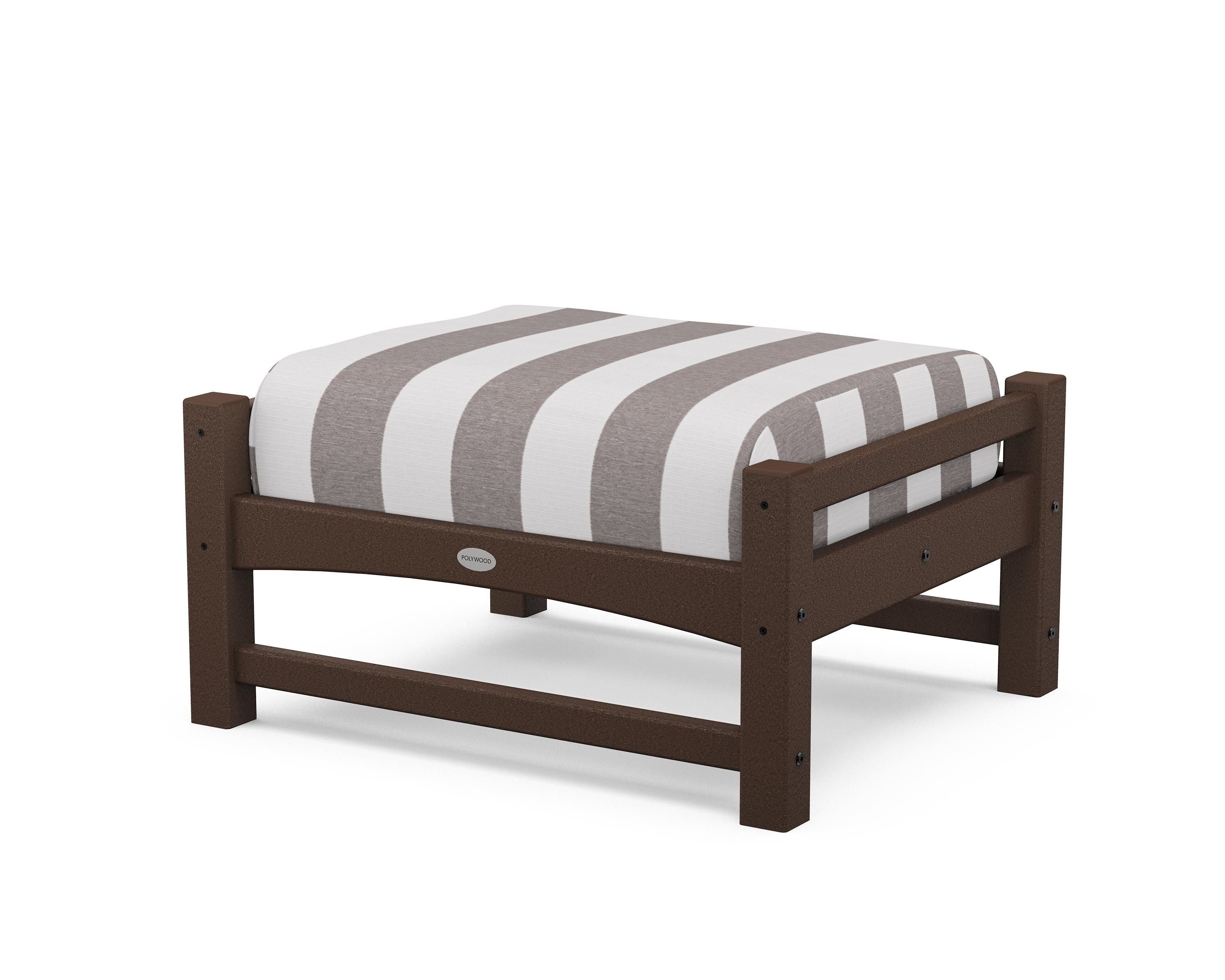 POLYWOOD® Club Ottoman in Mahogany / Cabana Stripe Grey Mist