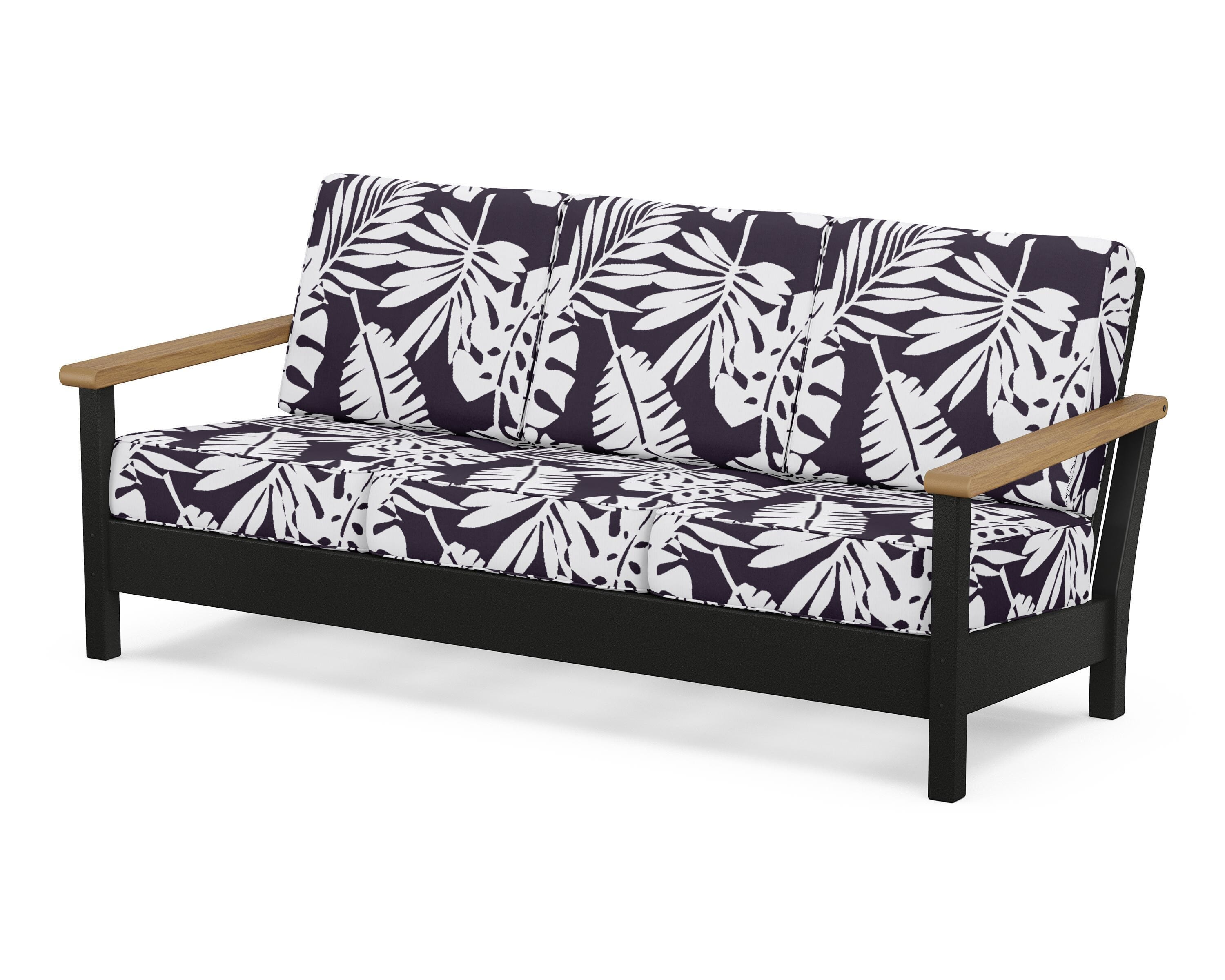 POLYWOOD® Harbour Deep Seating Sofa in Black / Natural / Leaf Navy