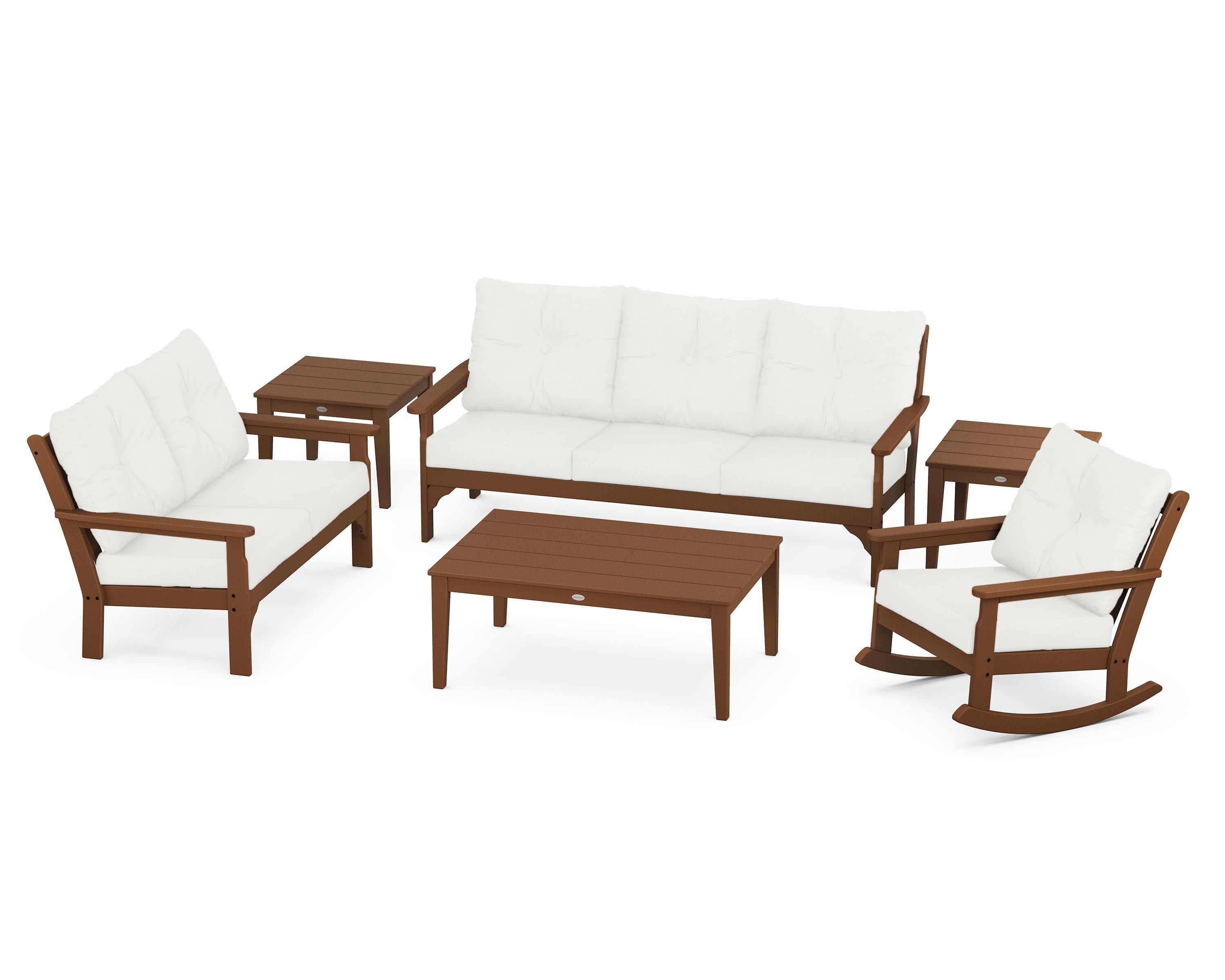 POLYWOOD® Vineyard 6-Piece Deep Seating Set in Teak / Natural Linen