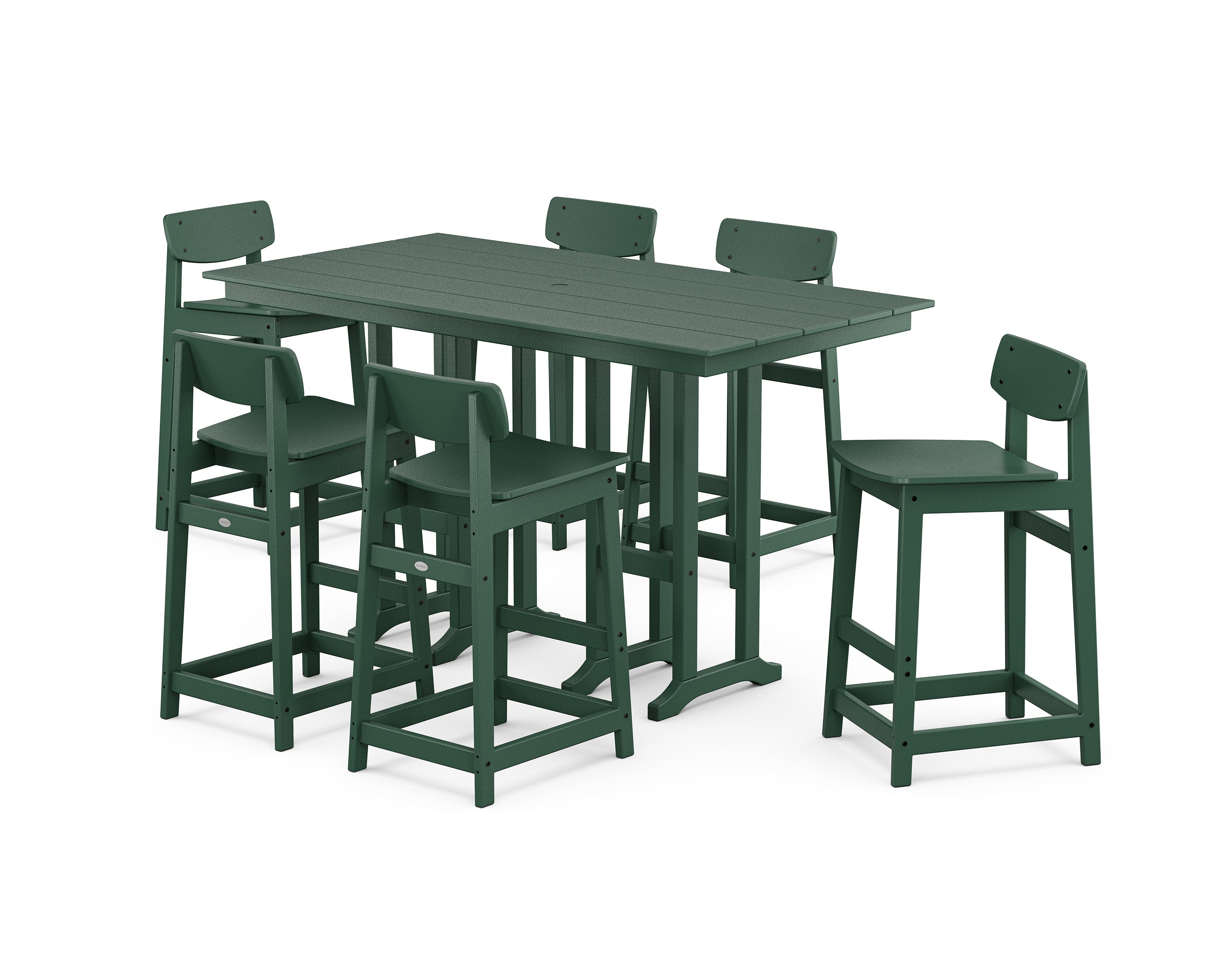 POLYWOOD® Modern Studio Urban Lowback Bar Chair 7-Piece Set in Green