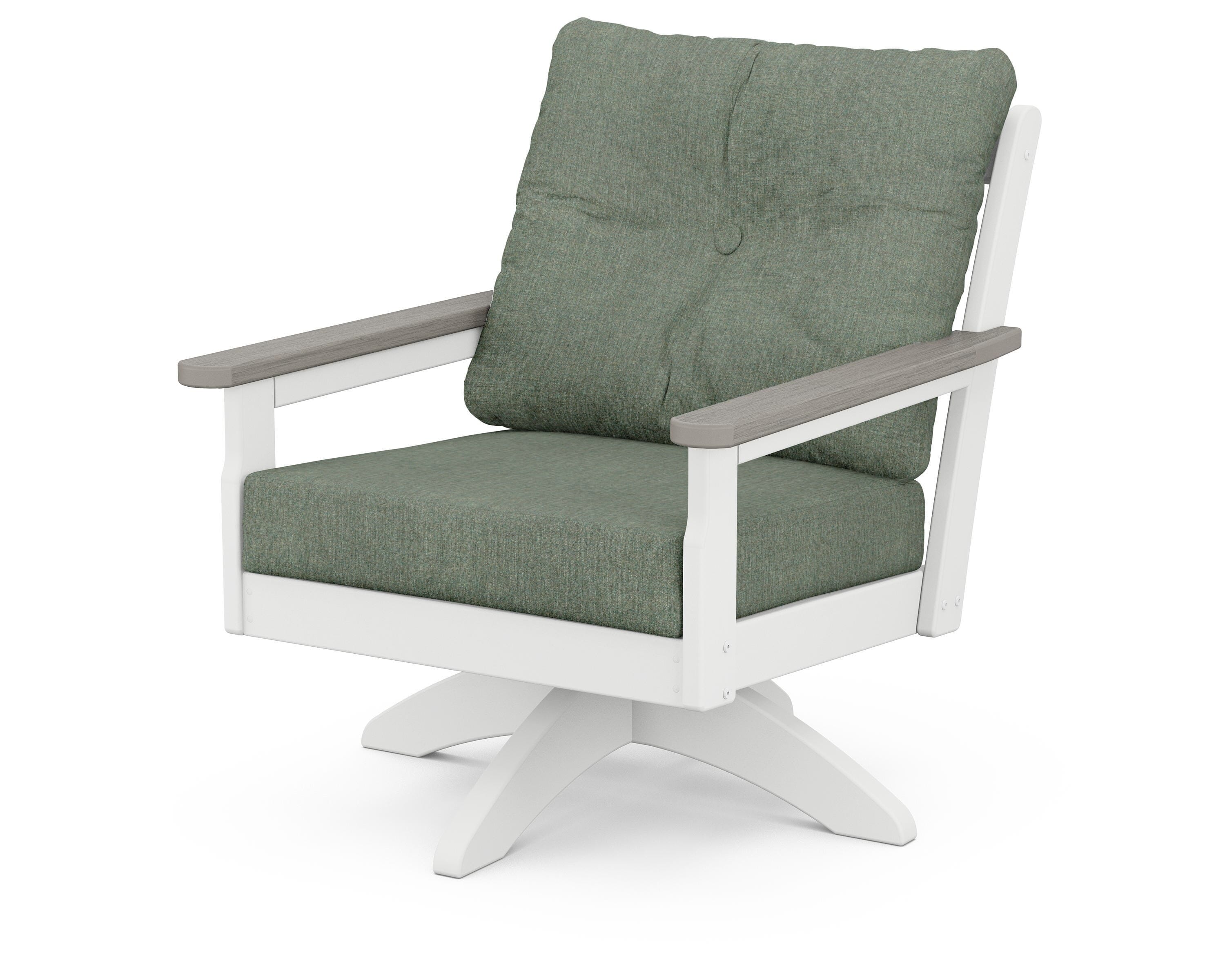 POLYWOOD® Vineyard Deep Seating Swivel Chair in White / Driftwood / Cast Sage