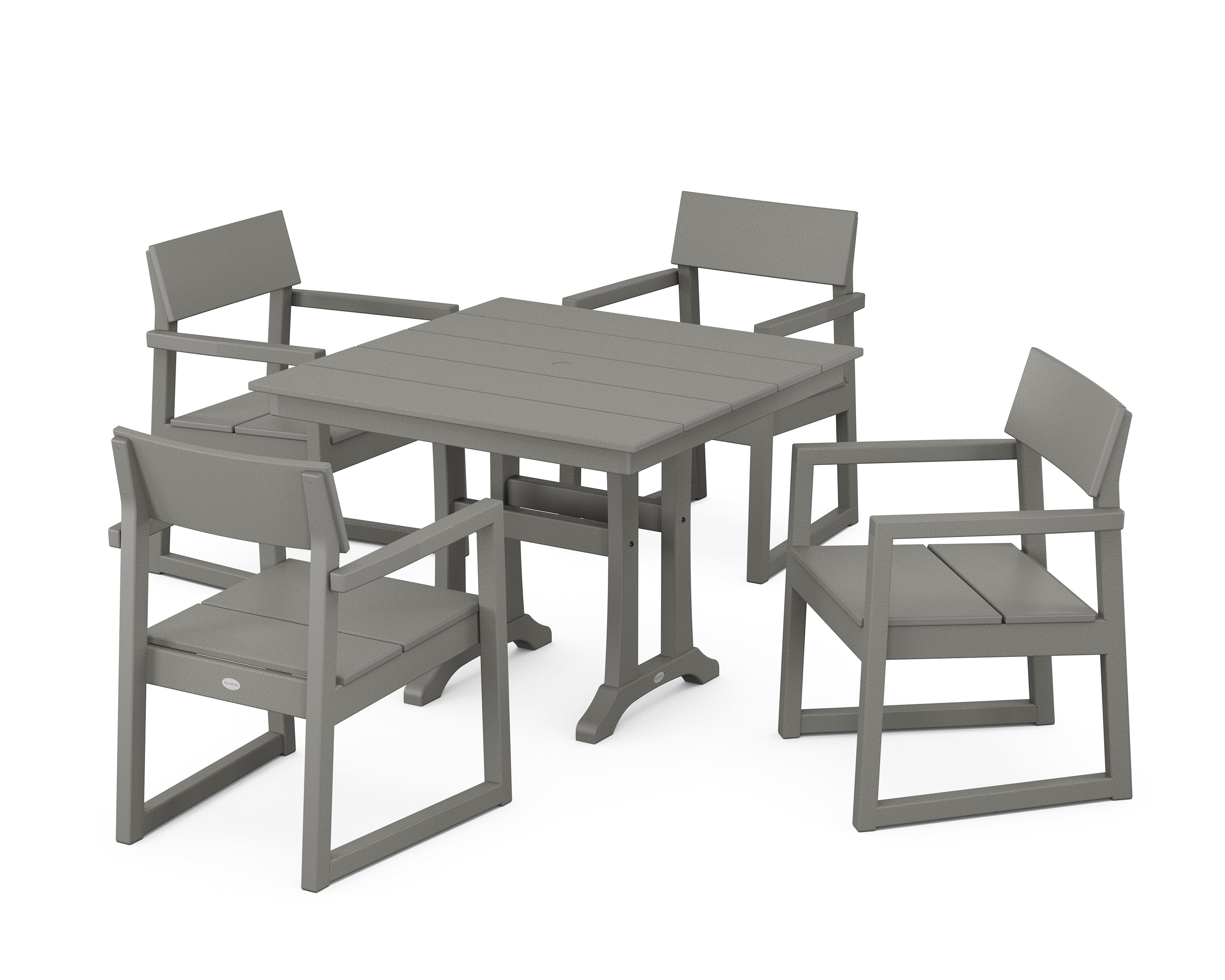 POLYWOOD® EDGE 5-Piece Farmhouse Dining Set With Trestle Legs in Slate Grey