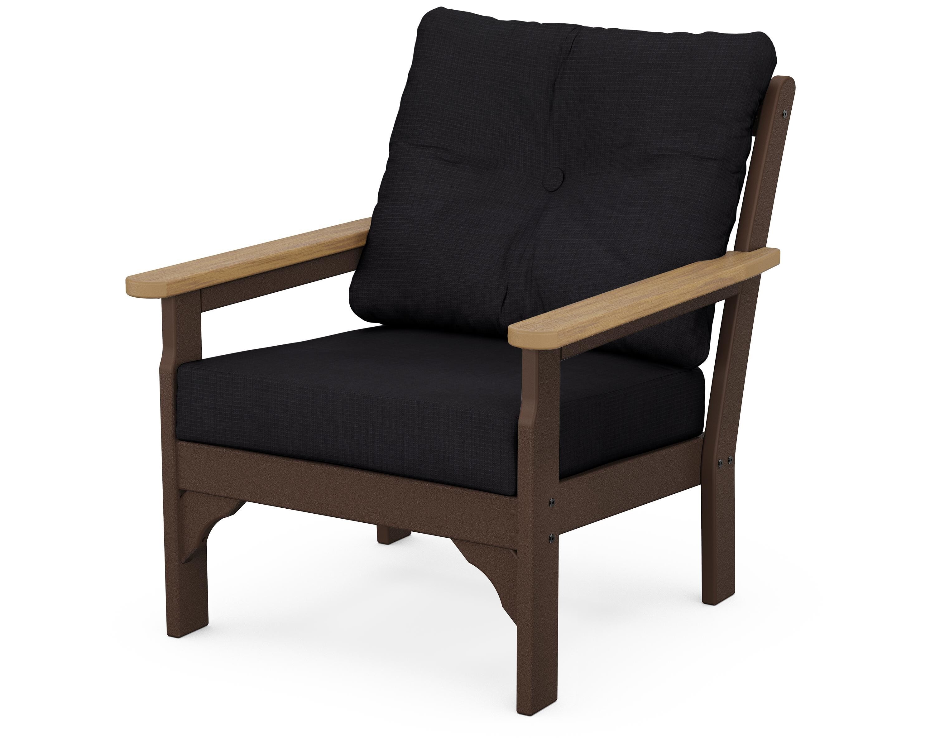 POLYWOOD® Vineyard Deep Seating Chair in Mahogany / Natural / Midnight Linen