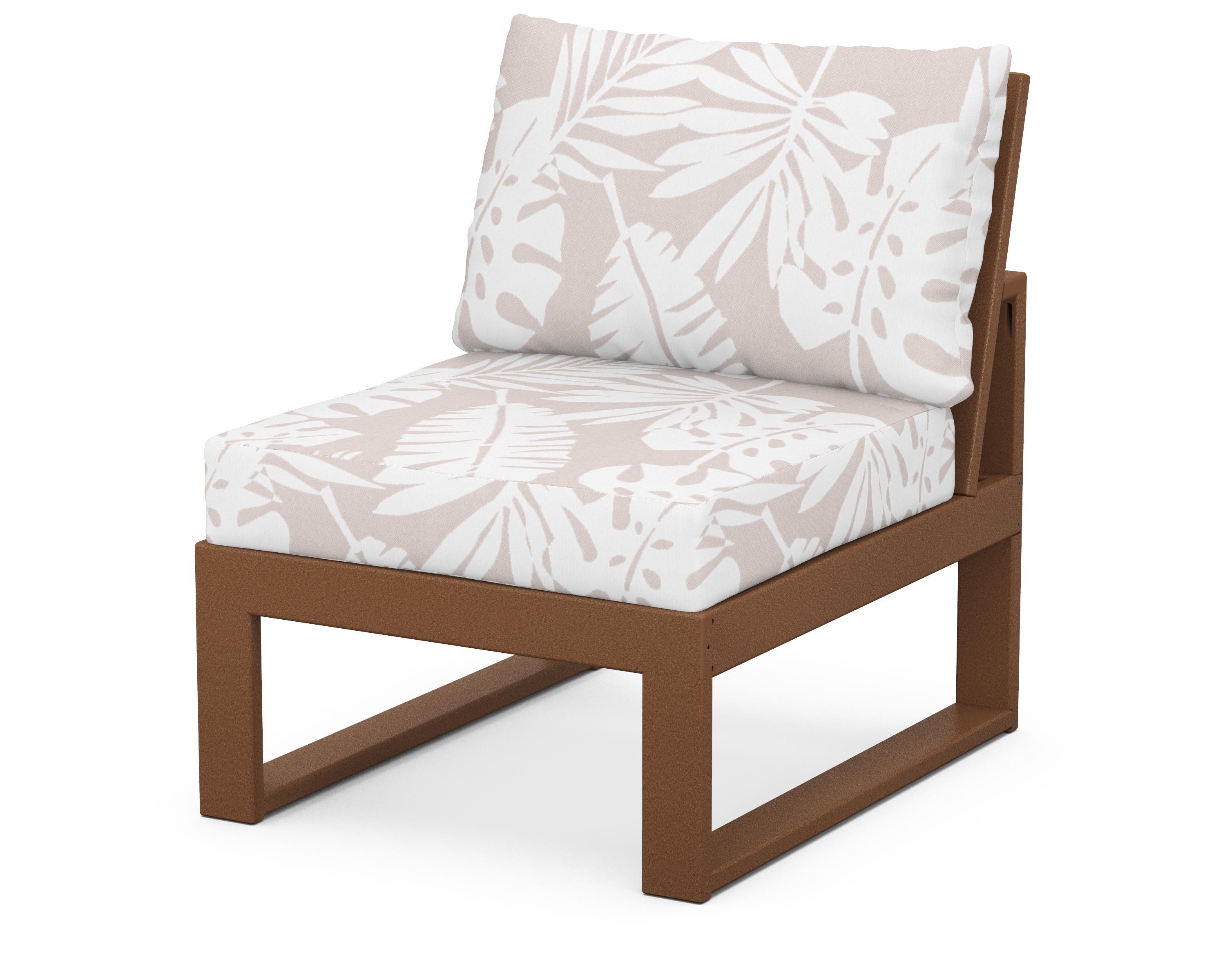 Unbranded Modular Armless Chair in Teak / Leaf Dune Burlap
