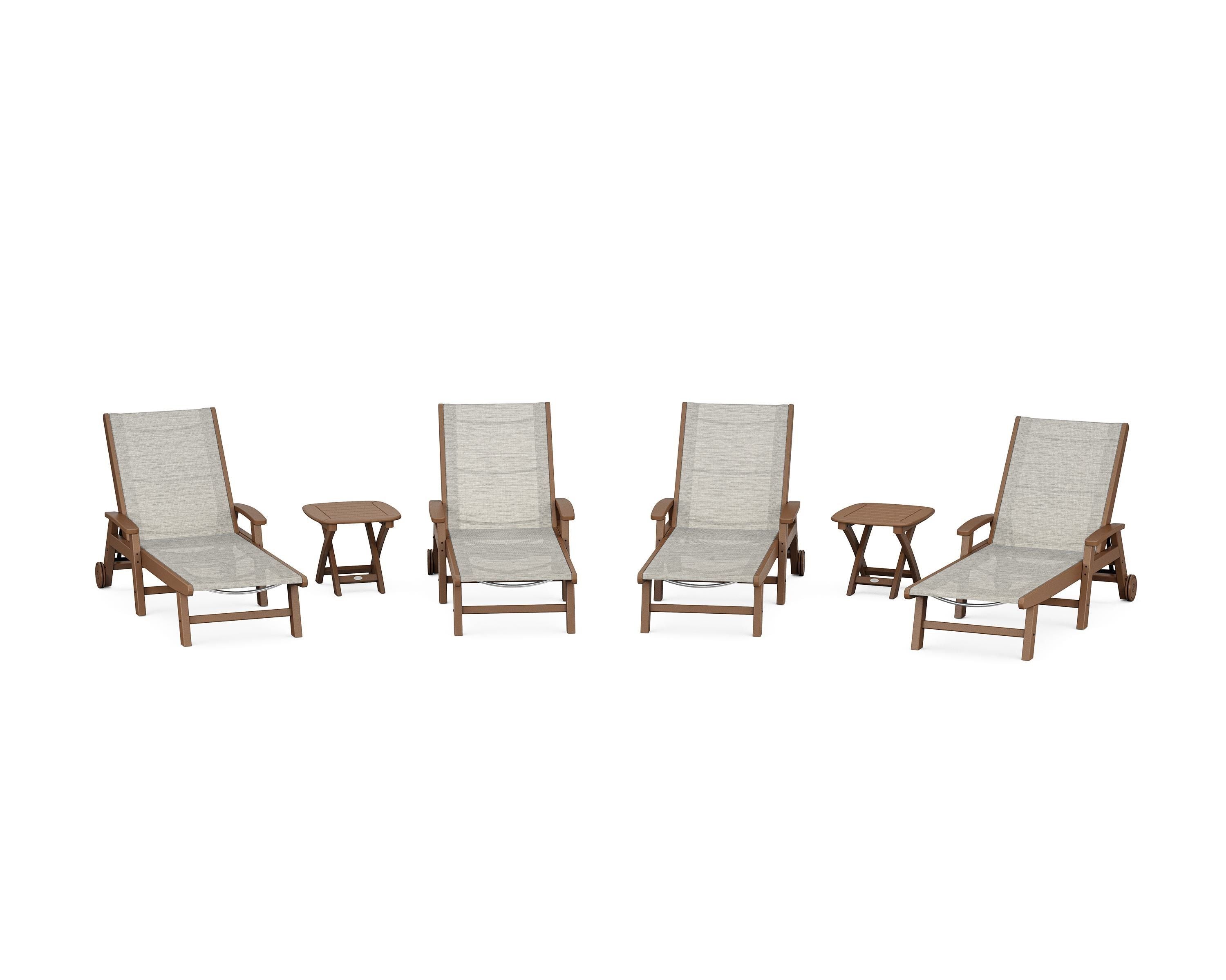 POLYWOOD® Coastal Chaise 6-Piece Set with Wheels in Teak / Birch Sling