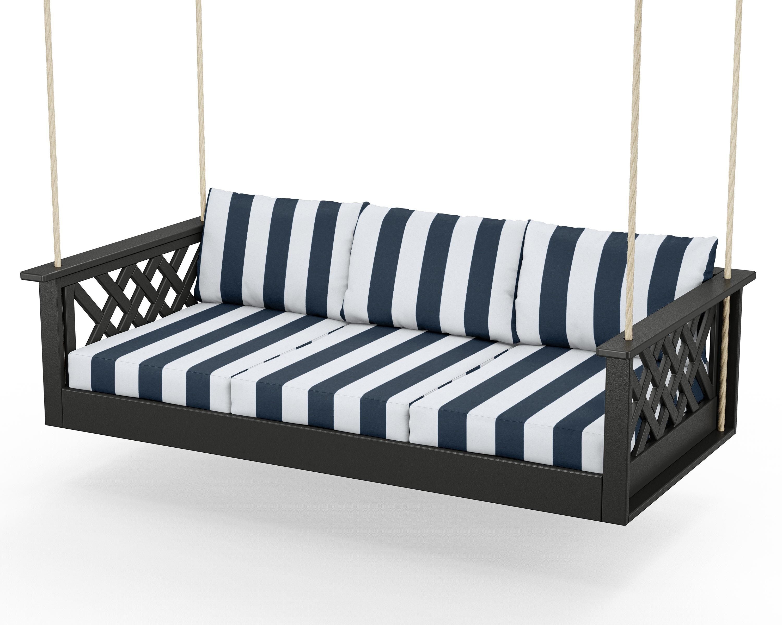 Country Living Wovendale Daybed Swing in Black / Cabana Stripe Marine Indigo