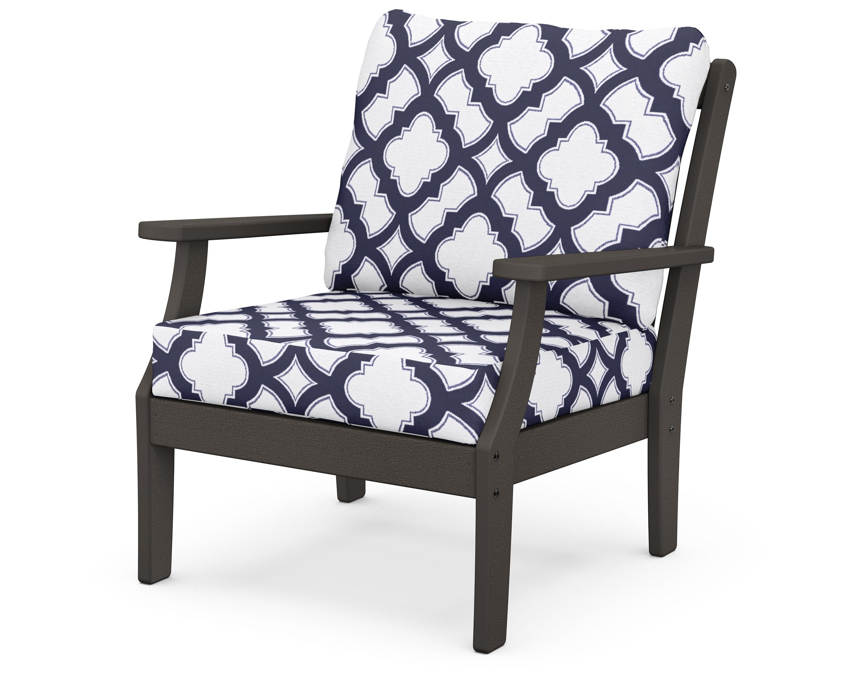POLYWOOD® Braxton Deep Seating Chair in Vintage Coffee / Trellis Navy