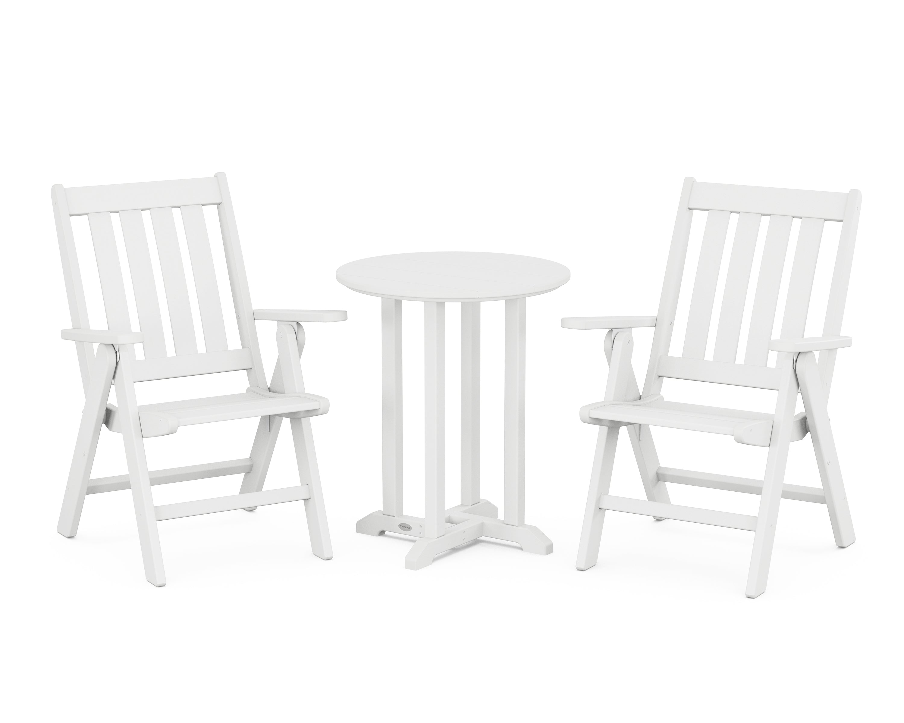 POLYWOOD® Vineyard Folding Chair 3-Piece Round Bistro Dining Set in White