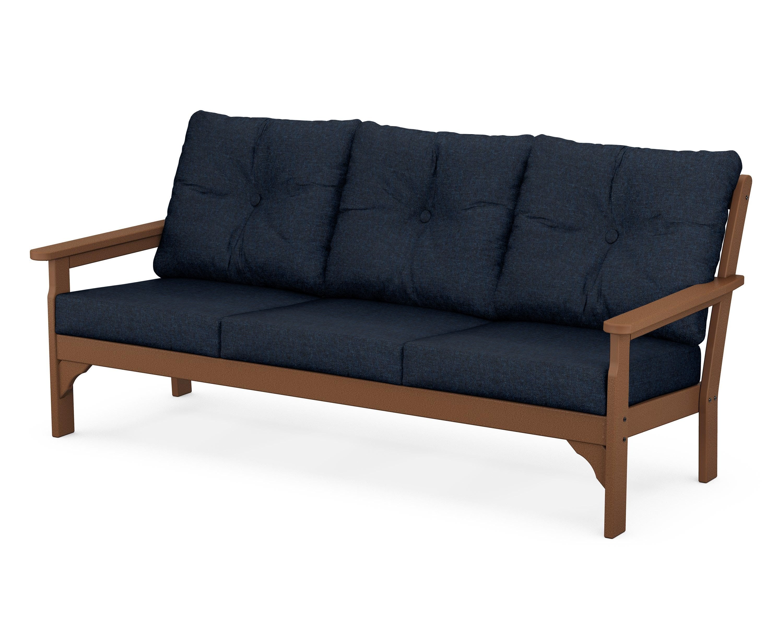 POLYWOOD® Vineyard Deep Seating Sofa in Teak / Marine Indigo