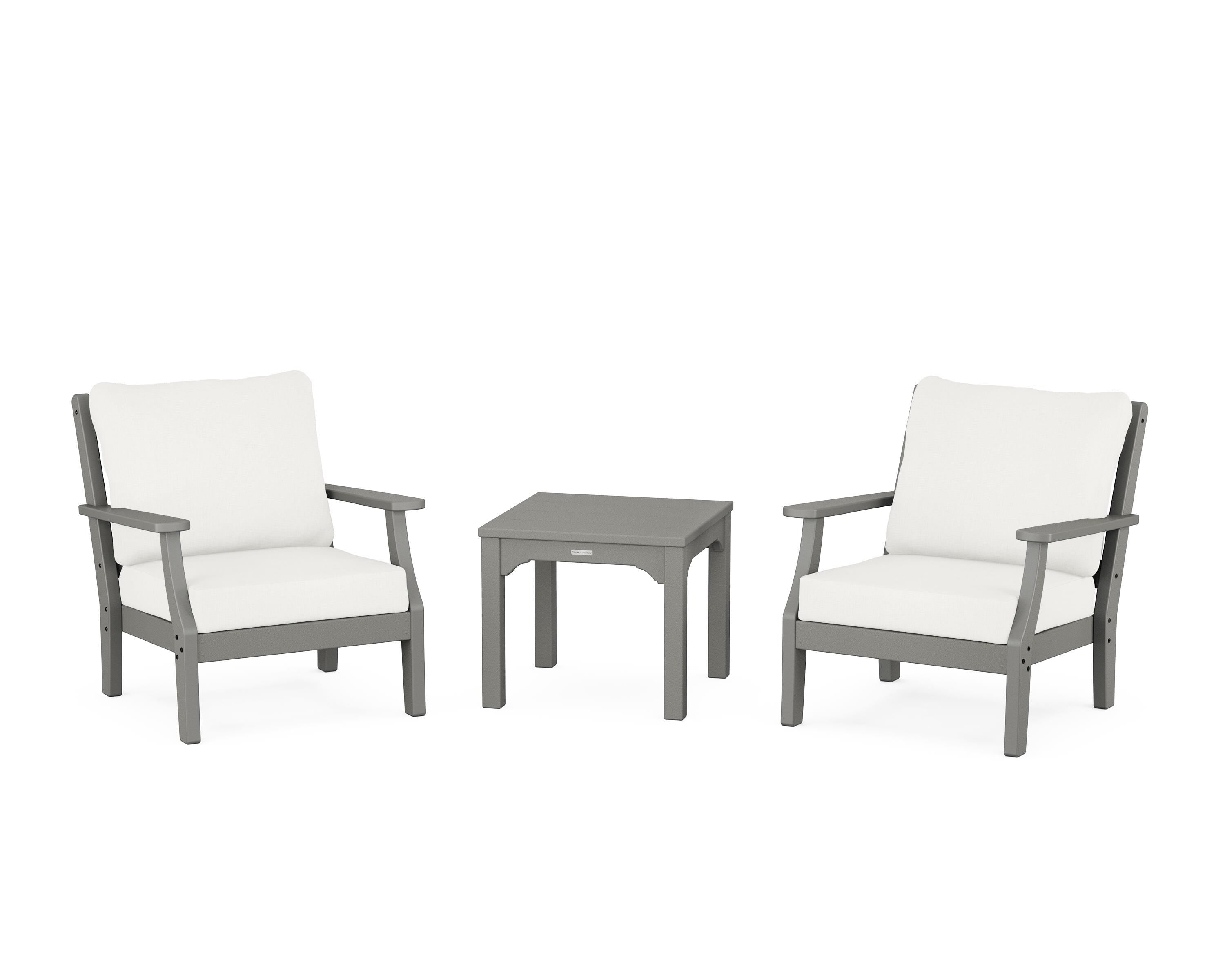 Martha Stewart by POLYWOOD® Chinoiserie 3-Piece Deep Seating Set in Slate Grey / Natural Linen