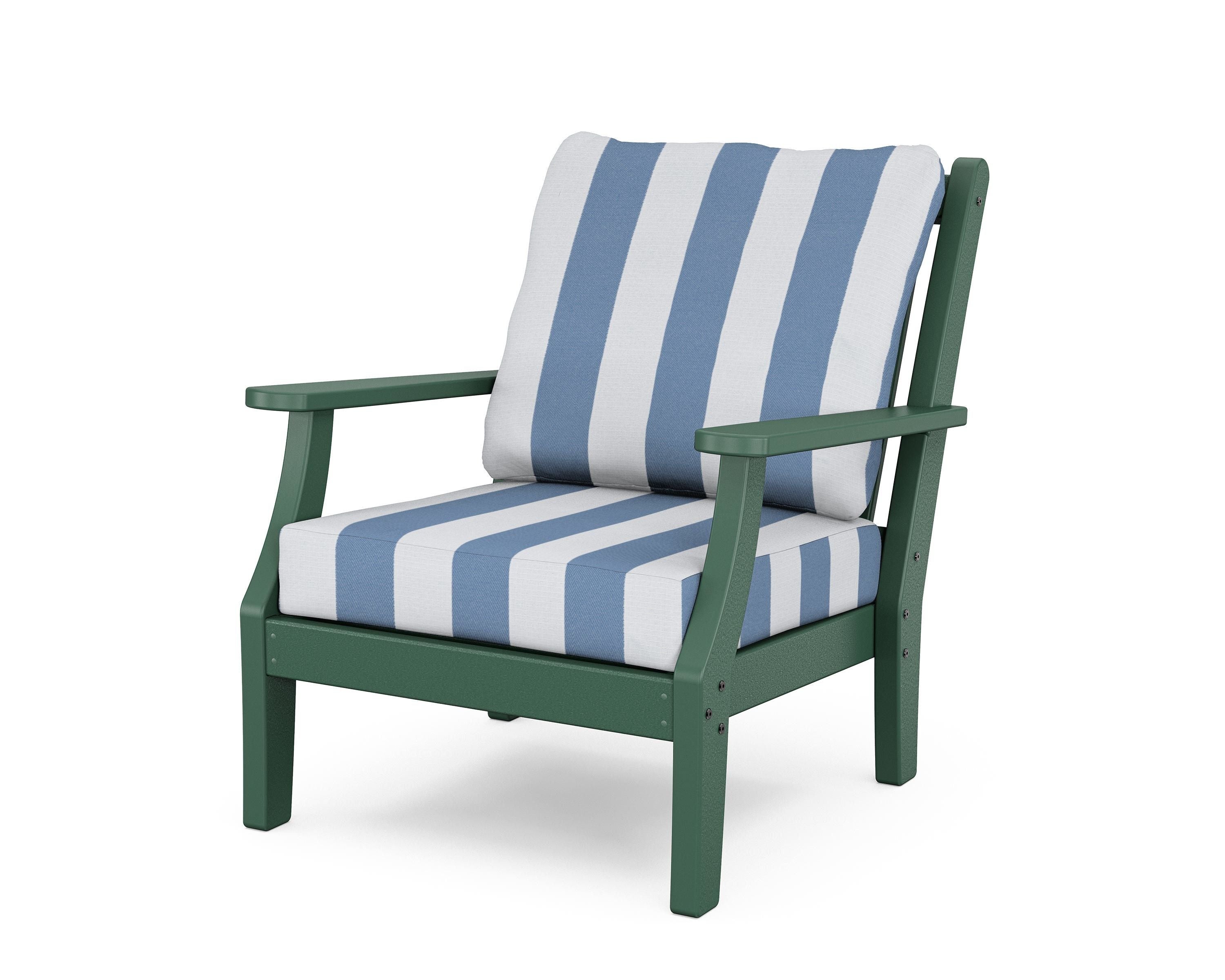 Country Living Wovendale Deep Seating Chair in Green / Cabana Stripe Sky Blue