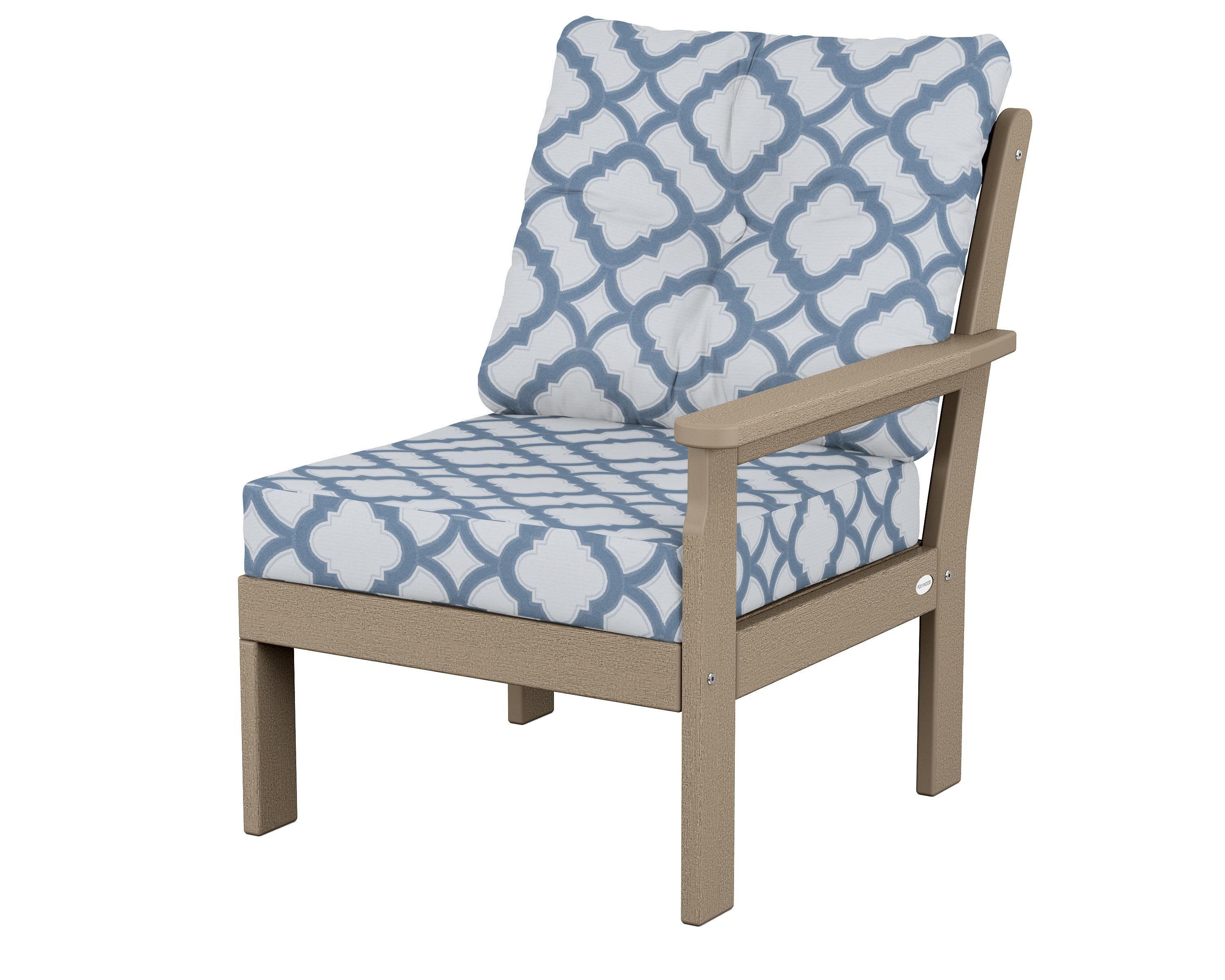 POLYWOOD® Vineyard Modular Right Arm Chair in Vintage Sahara / Trellis Sky Blue