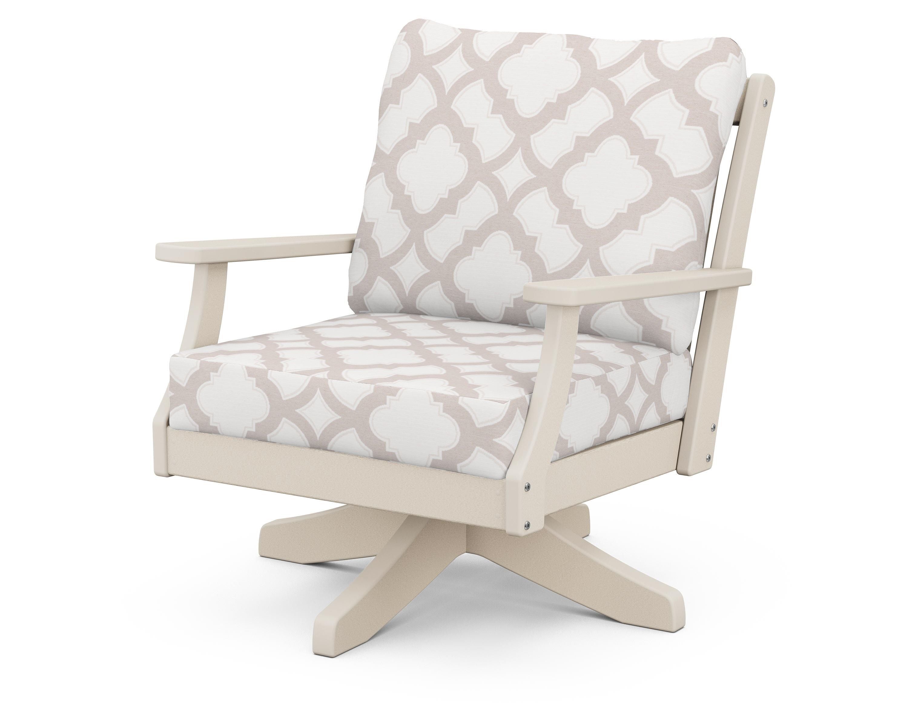 POLYWOOD® Braxton Deep Seating Swivel Chair in Sand / Trellis Dune Burlap
