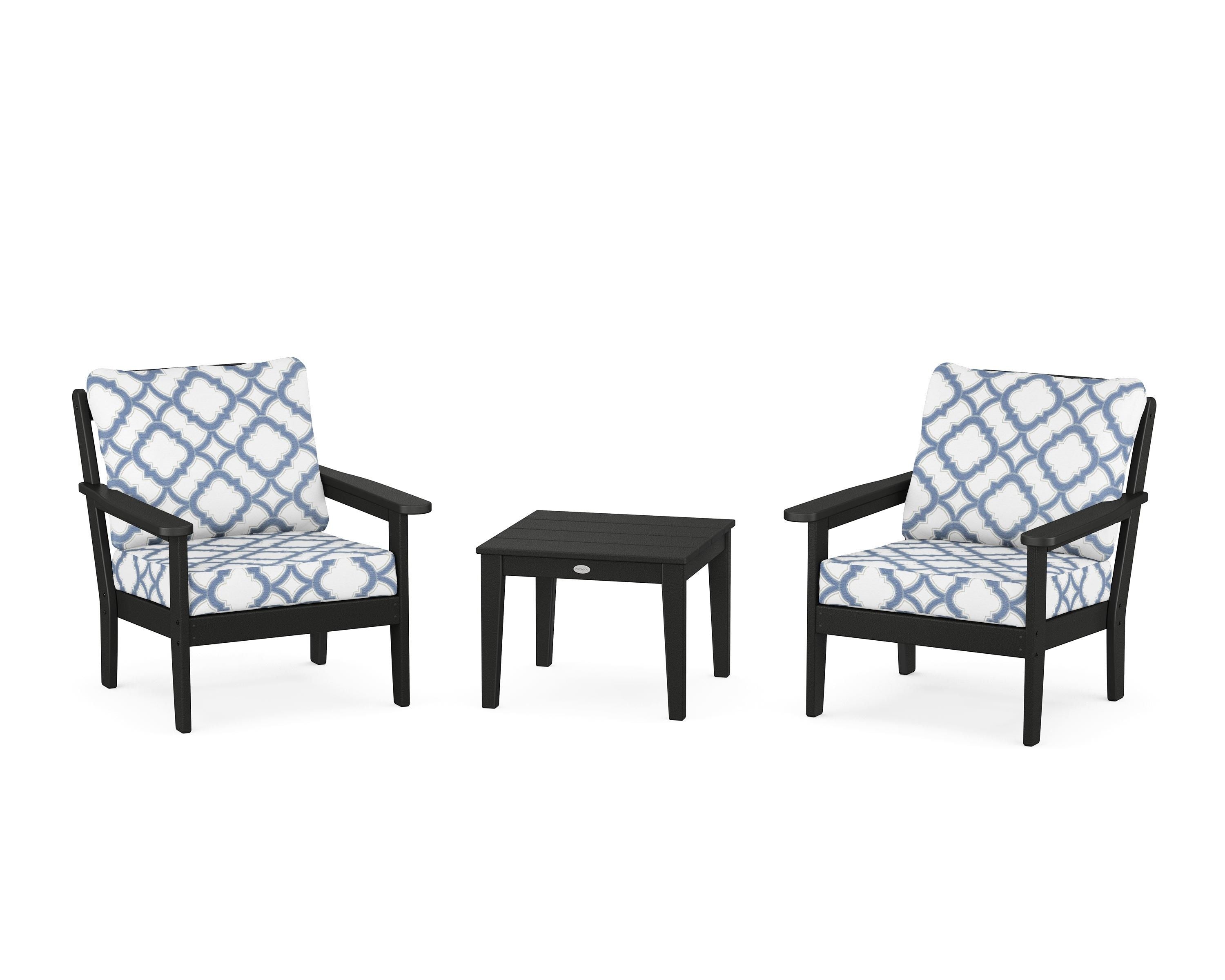 Country Living Cottage 3-Piece Deep Seating Set in Black / Trellis Sky Blue