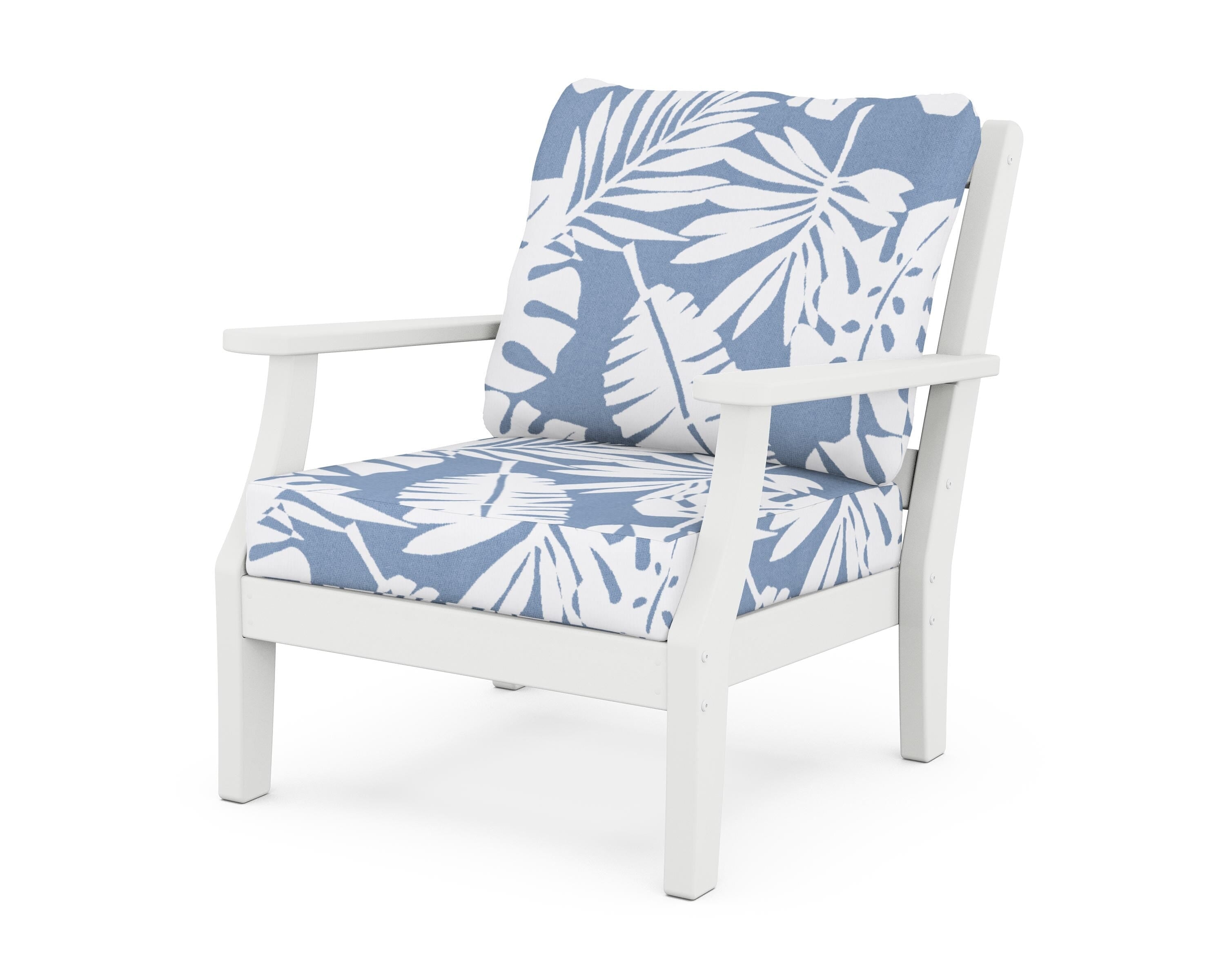 Martha Stewart by POLYWOOD® Chinoiserie Deep Seating Chair in White / Leaf Sky Blue