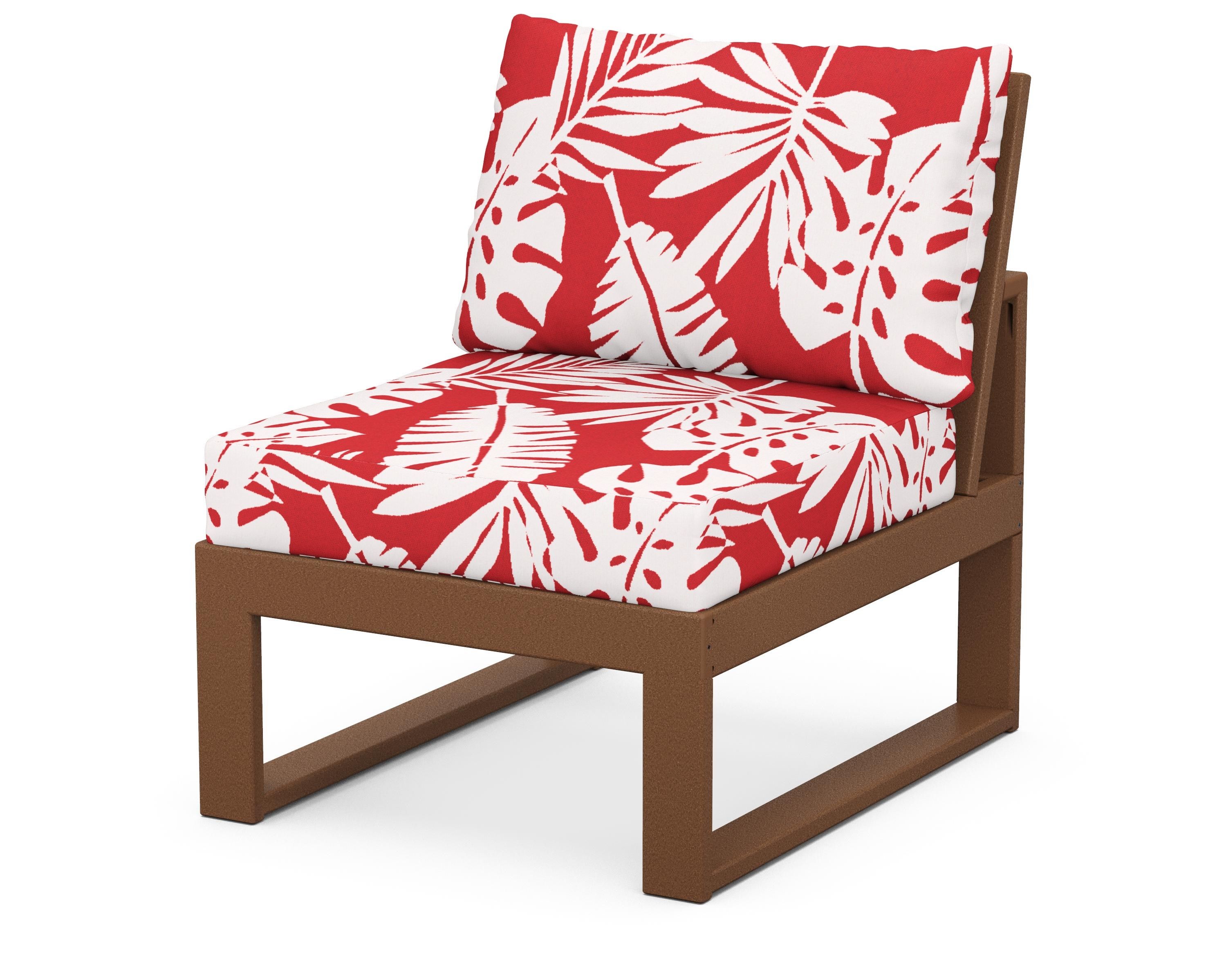 Unbranded Modular Armless Chair in Teak / Leaf Crimson