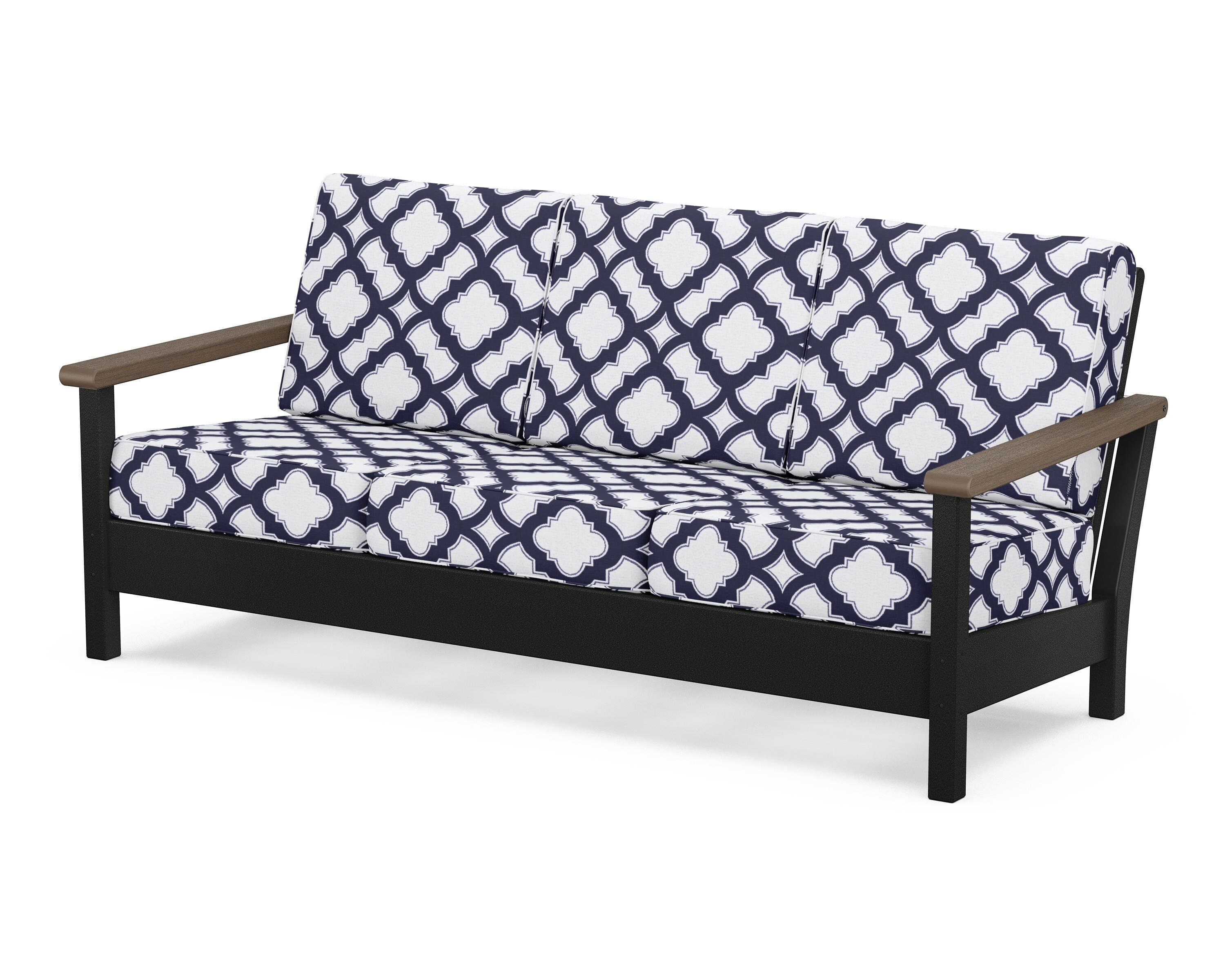 POLYWOOD® Harbour Deep Seating Sofa in Black / Kona / Trellis Navy