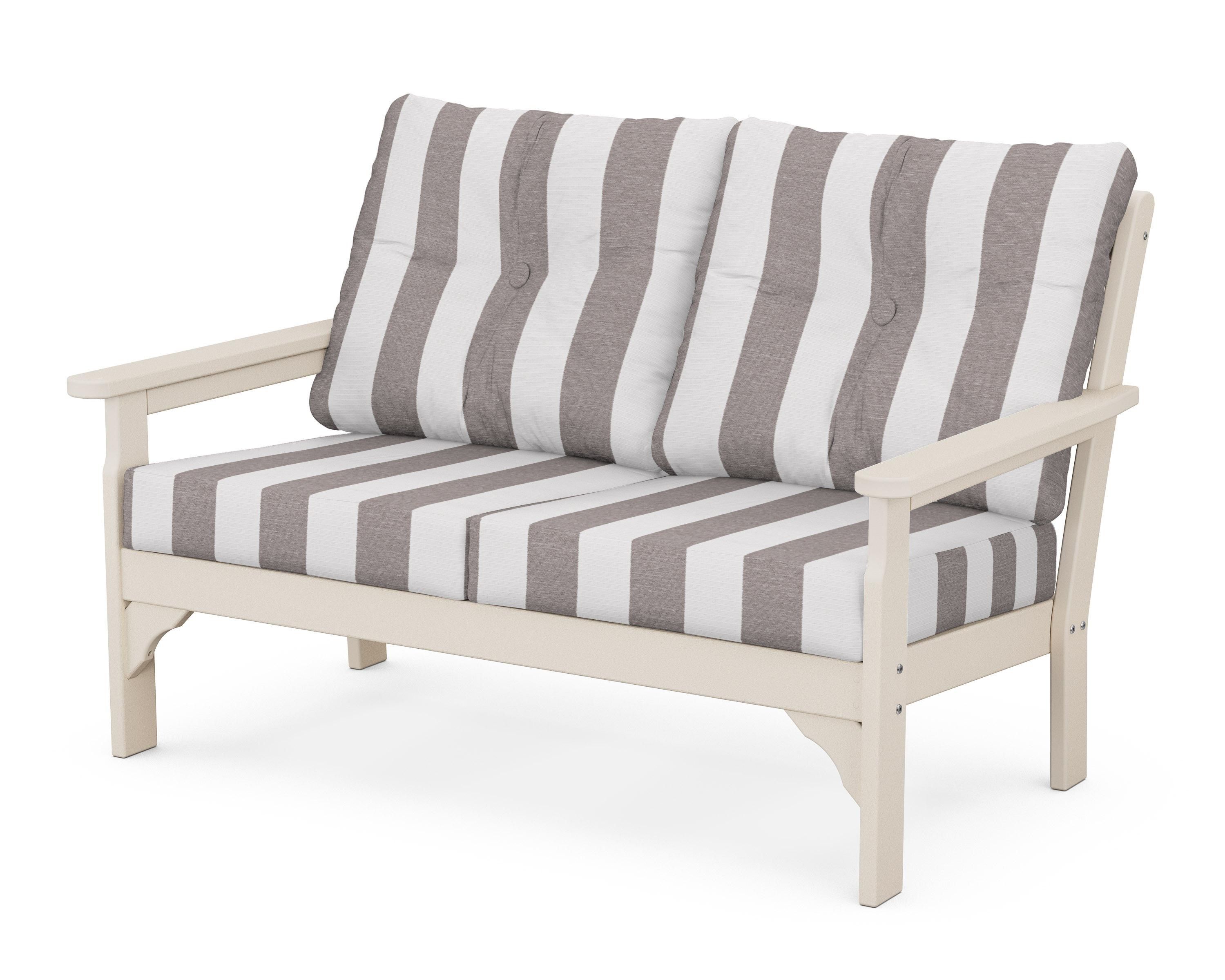 POLYWOOD® Vineyard Deep Seating Loveseat in Sand / Cabana Stripe Grey Mist