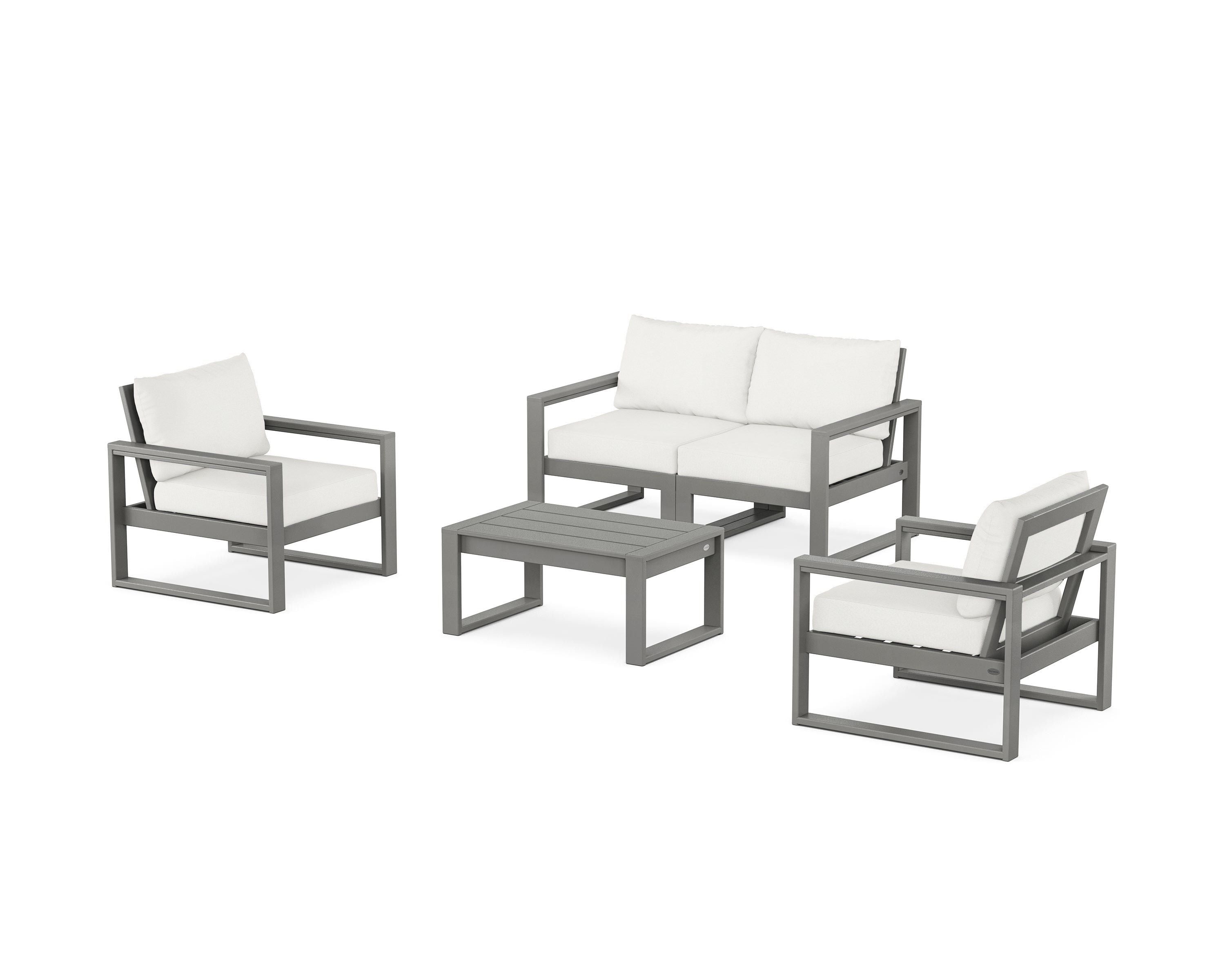 POLYWOOD® EDGE Sectional 4-Piece Deep Seating Set with Loveseat in Slate Grey / Natural Linen