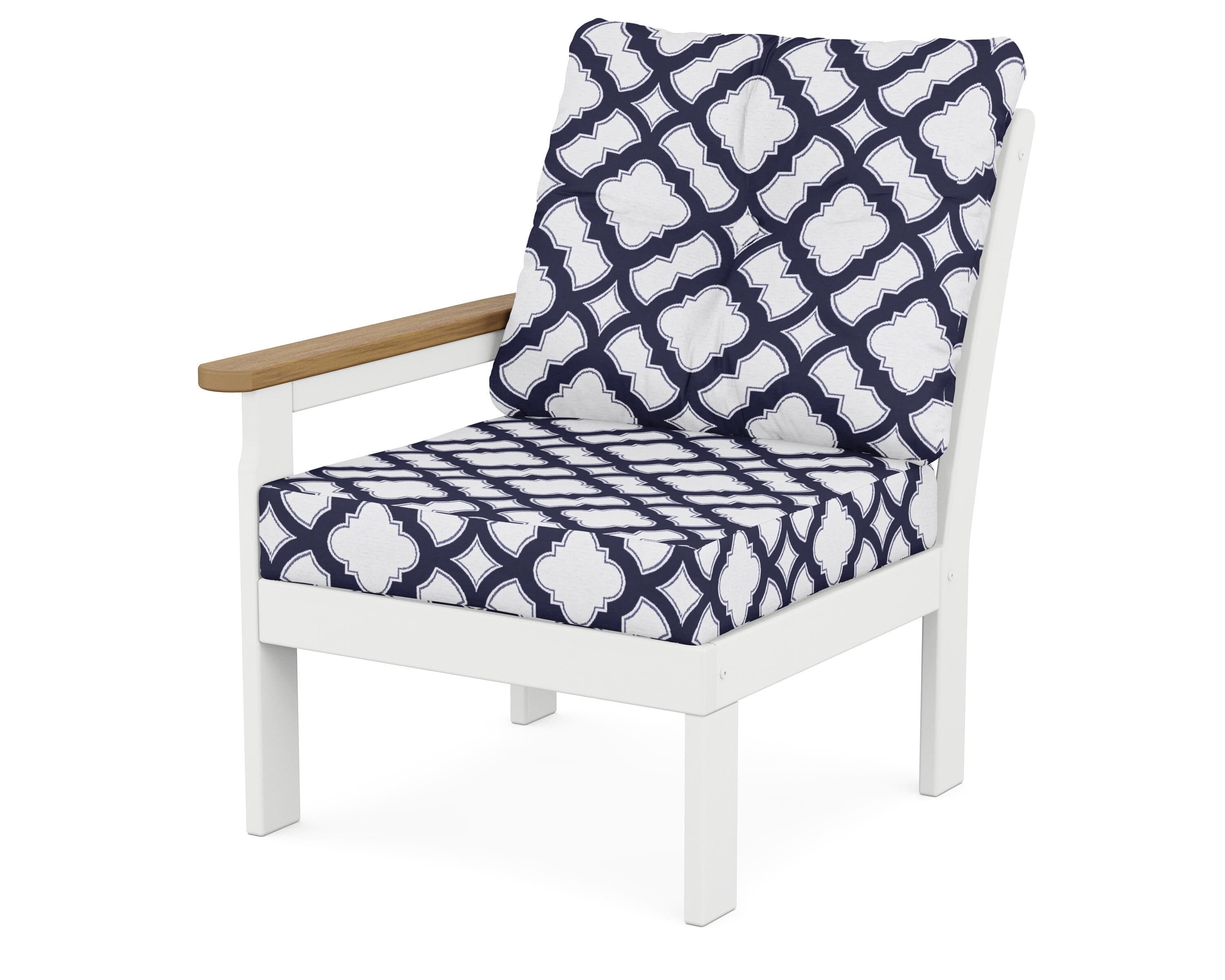 POLYWOOD® Vineyard Modular Left Arm Chair in White / Natural / Trellis Navy