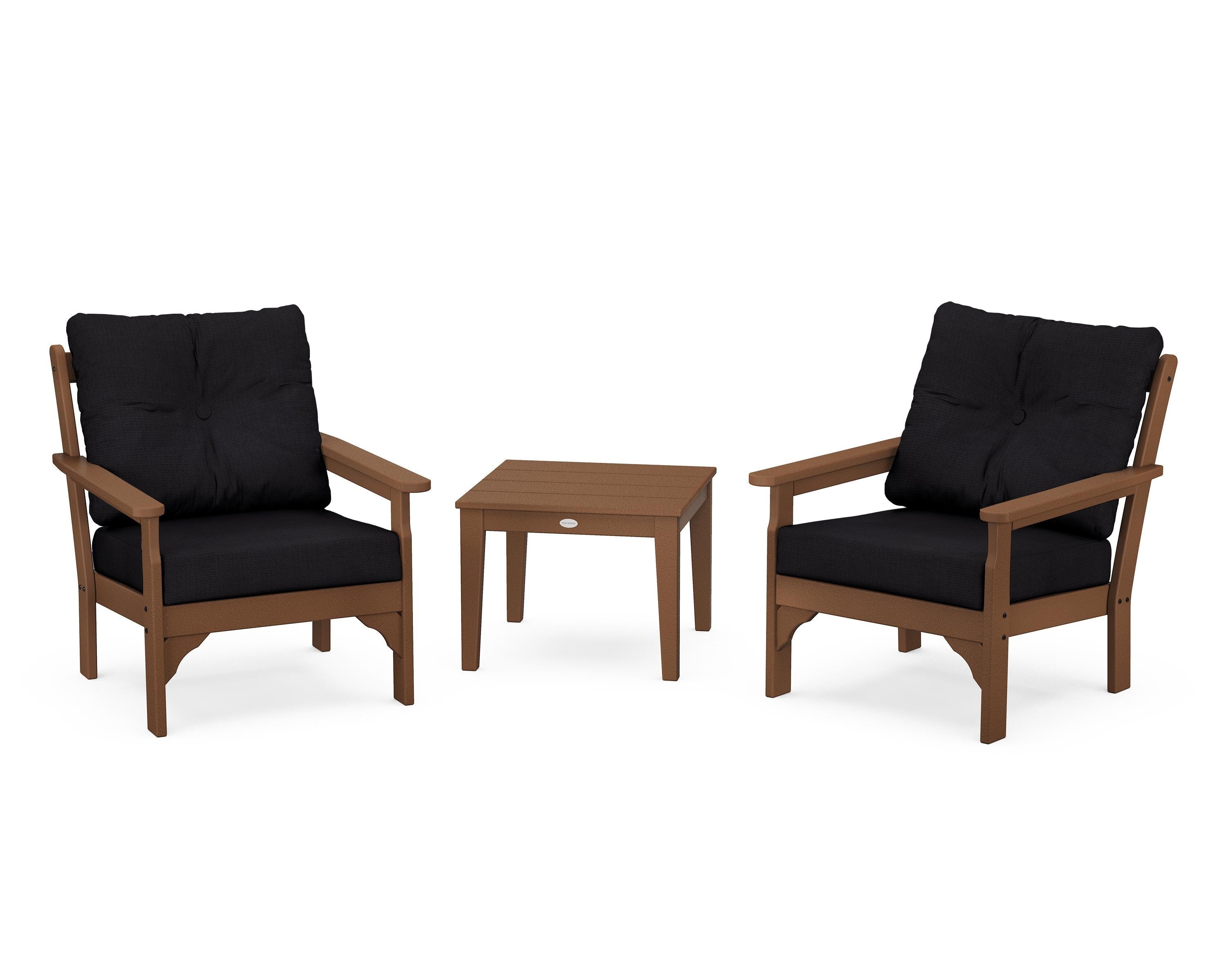 POLYWOOD® Vineyard 3-Piece Deep Seating Set in Teak / Midnight Linen