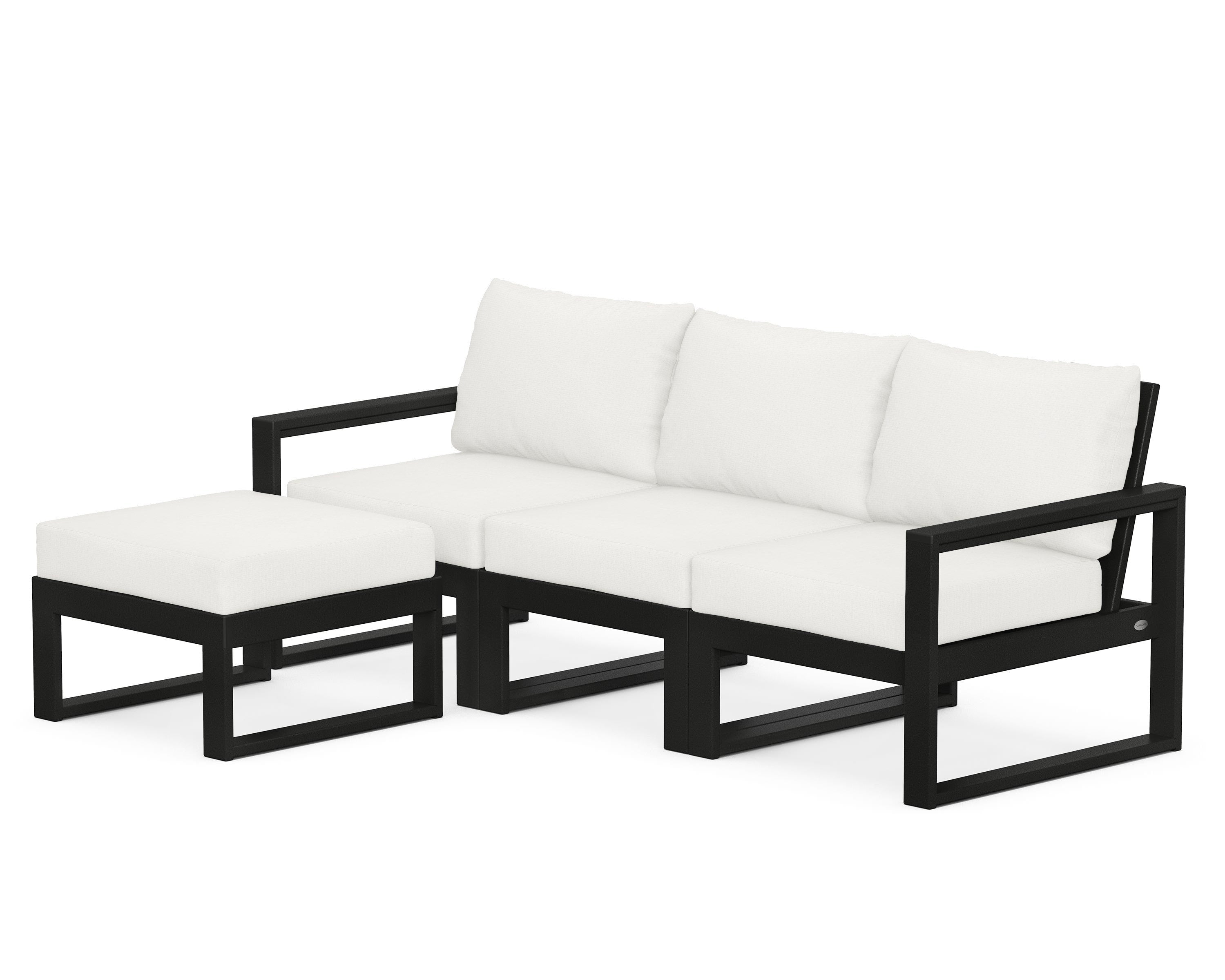 POLYWOOD® EDGE 4-Piece Modular Deep Seating Set with Ottoman in Black / Natural Linen