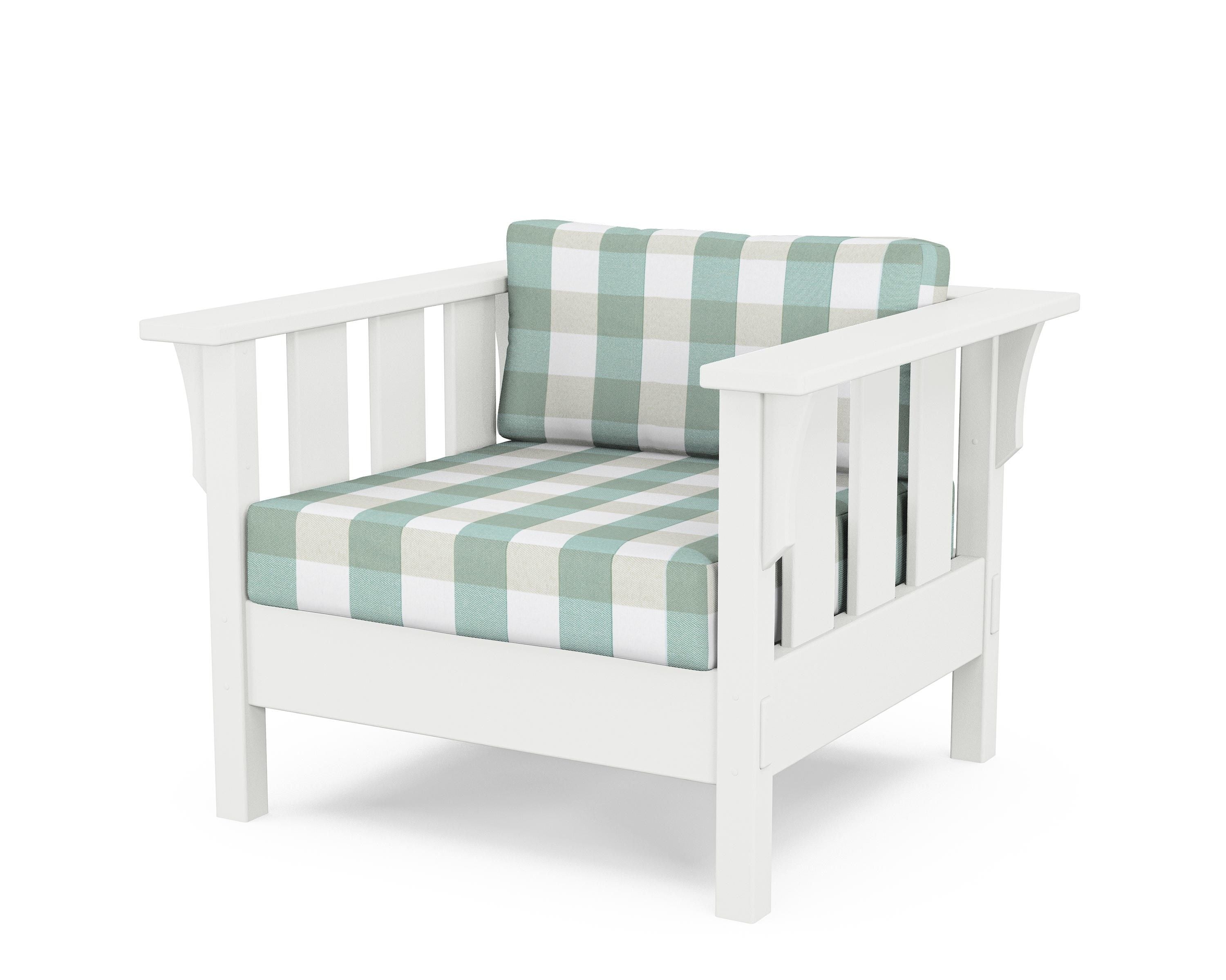 Martha Stewart by POLYWOOD® Acadia Deep Seating Chair in White / Buffalo Plaid Glacier Spa