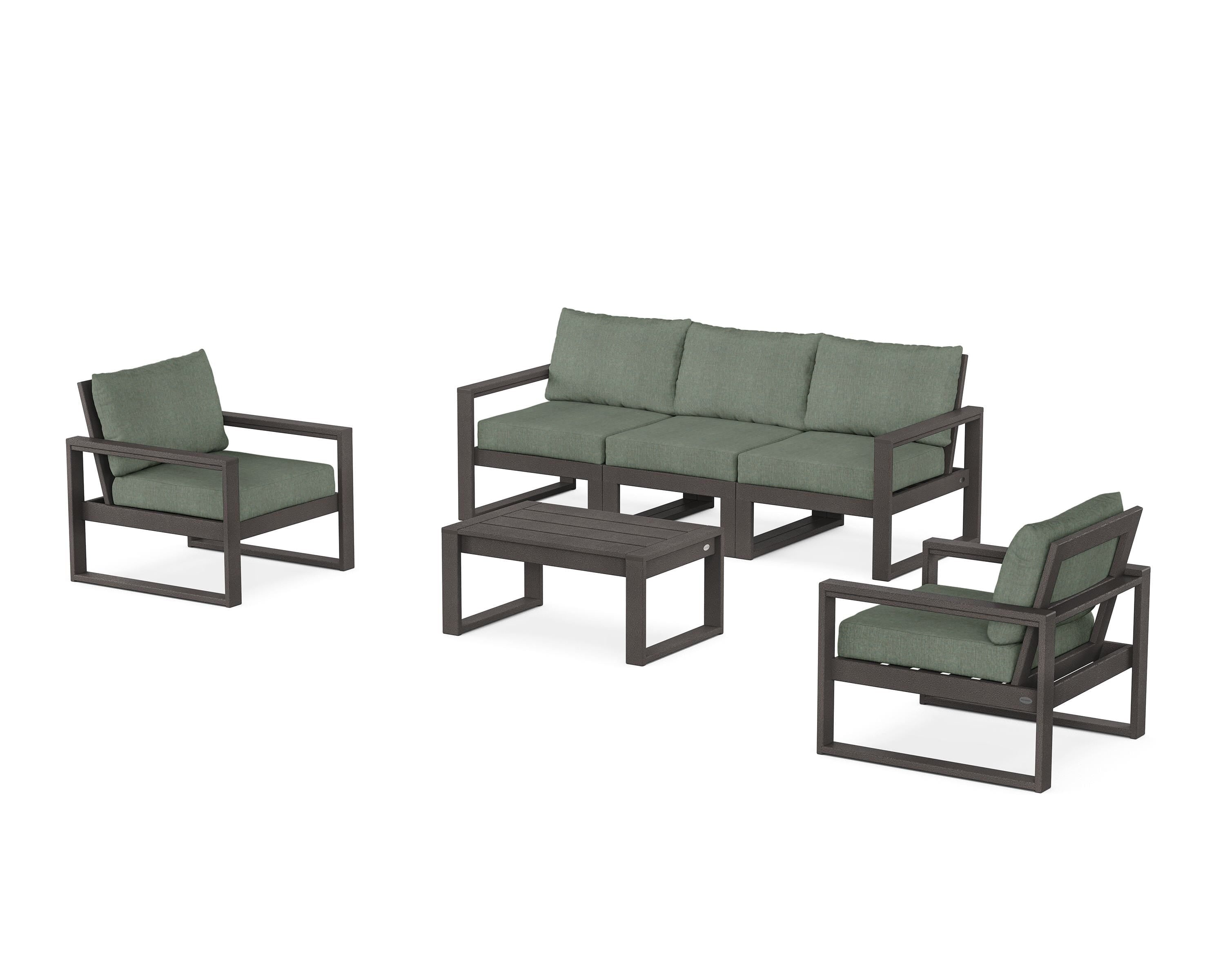 POLYWOOD® EDGE Sectional 4-Piece Deep Seating Set with Sofa in Vintage Coffee / Cast Sage