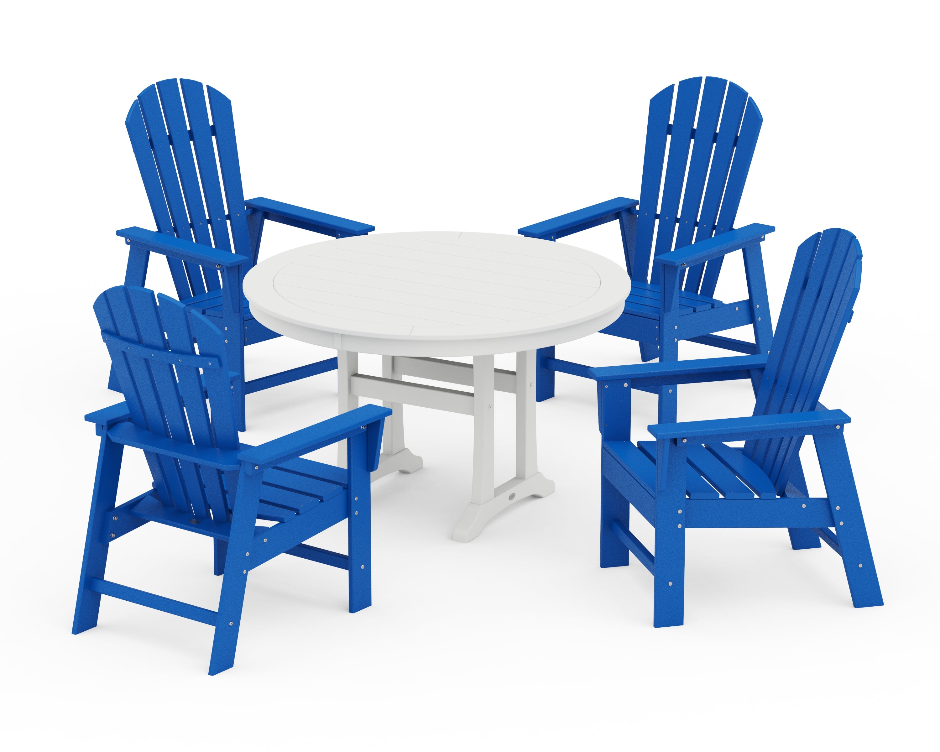POLYWOOD® South Beach 5-Piece Round Dining Set with Trestle Legs in Pacific Blue / White