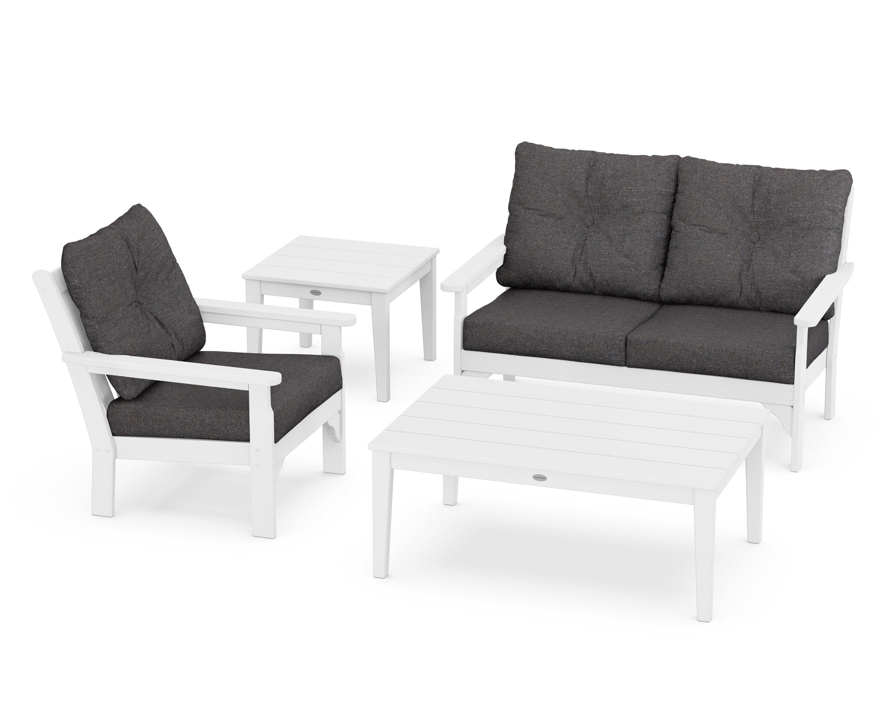 POLYWOOD® Vineyard 4-Piece Deep Seating Set in White / Ash Charcoal