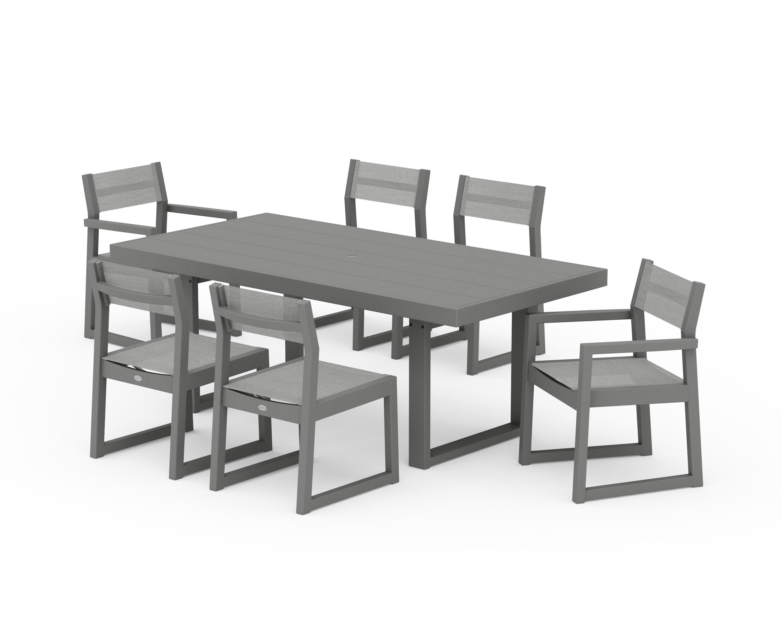 POLYWOOD® EDGE Sling 7-Piece Dining Set in Slate Grey / Metallic Sling