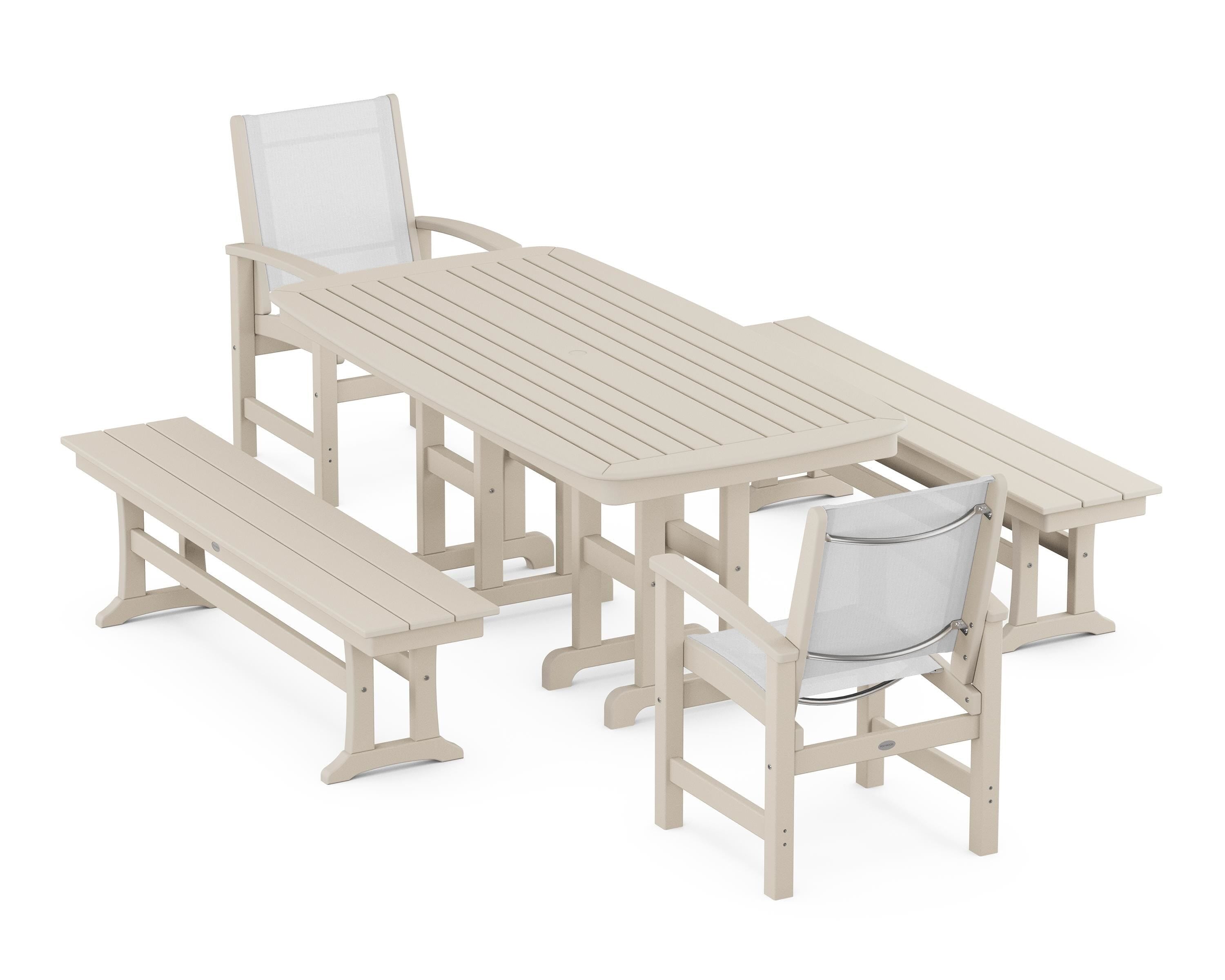 POLYWOOD® Coastal 5-Piece Dining Set in Sand / White Sling