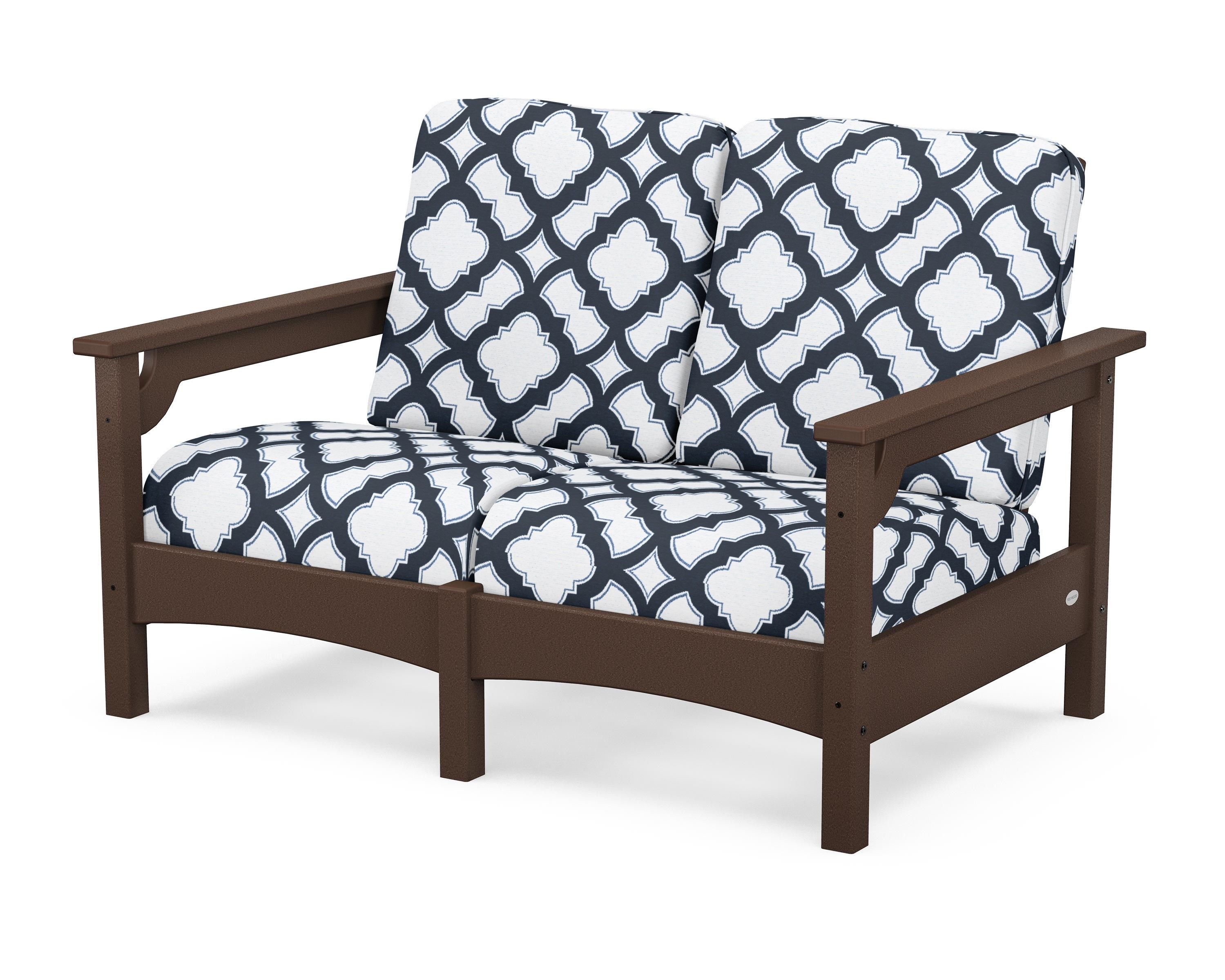 POLYWOOD® Club Loveseat in Mahogany / Trellis Marine Indigo