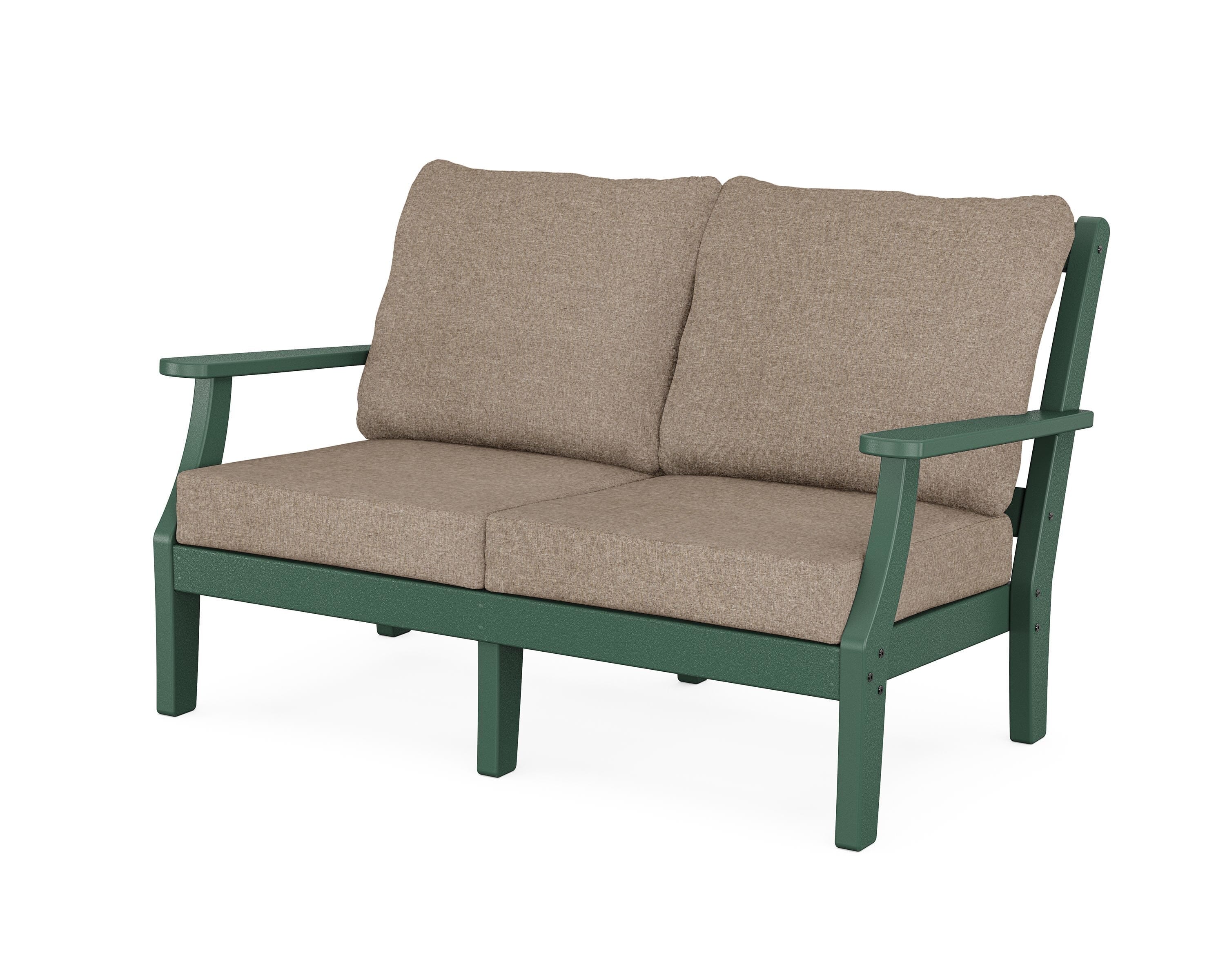 Martha Stewart by POLYWOOD® Chinoiserie Deep Seating Loveseat in Green / Spiced Burlap
