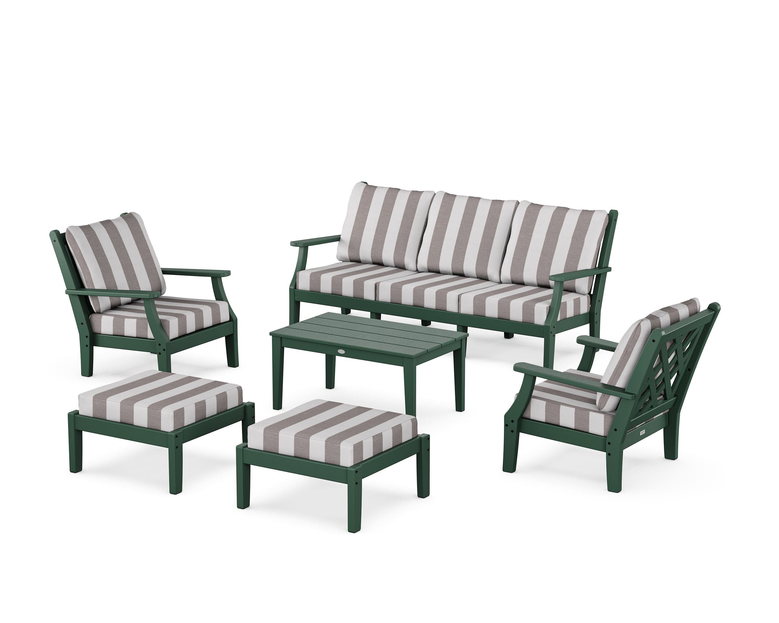 Country Living Wovendale 6-Piece Lounge Sofa Set in Green / Cabana Stripe Grey Mist