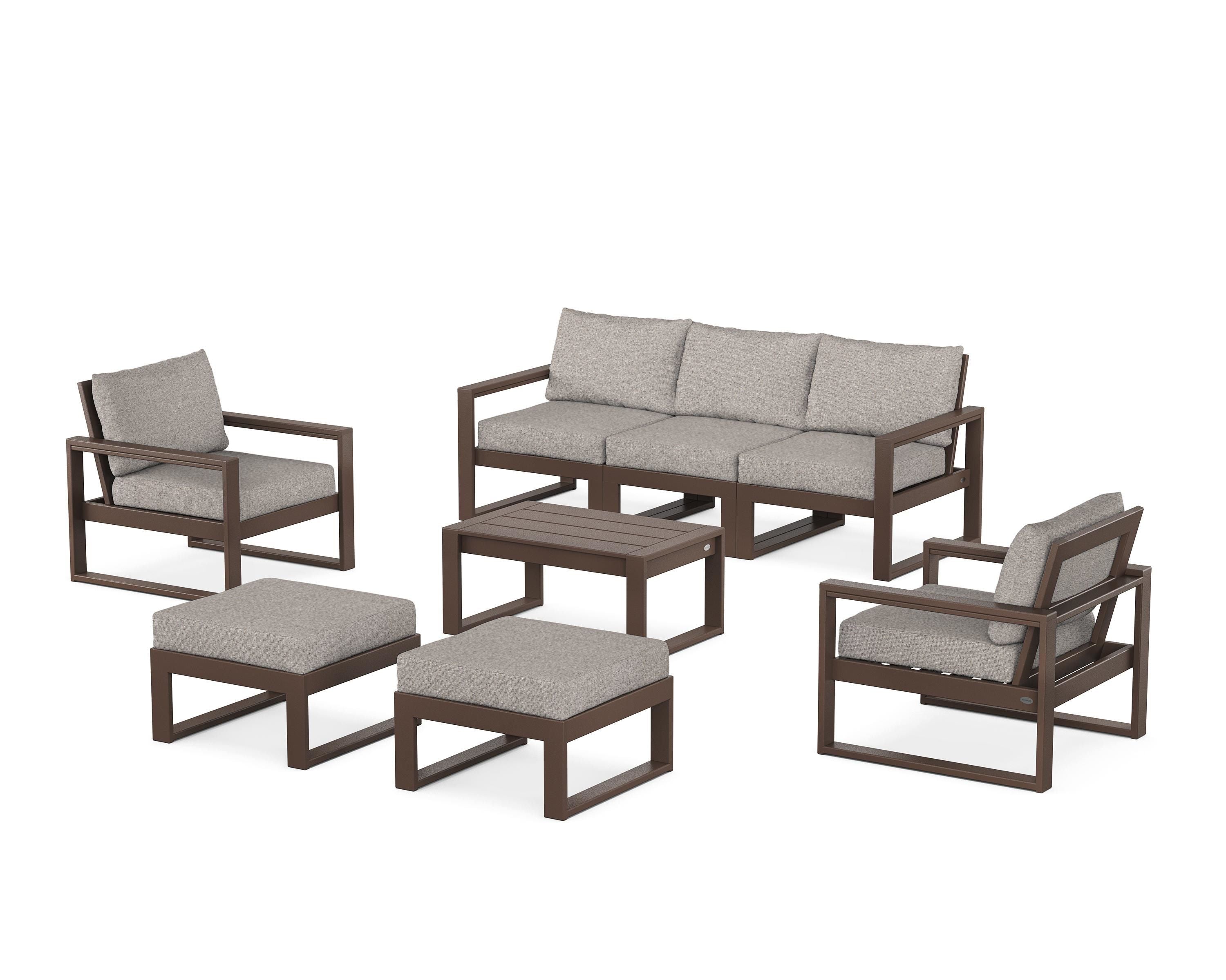 POLYWOOD® EDGE Sectional 8-Piece Lounge Sofa Set in Mahogany / Weathered Tweed