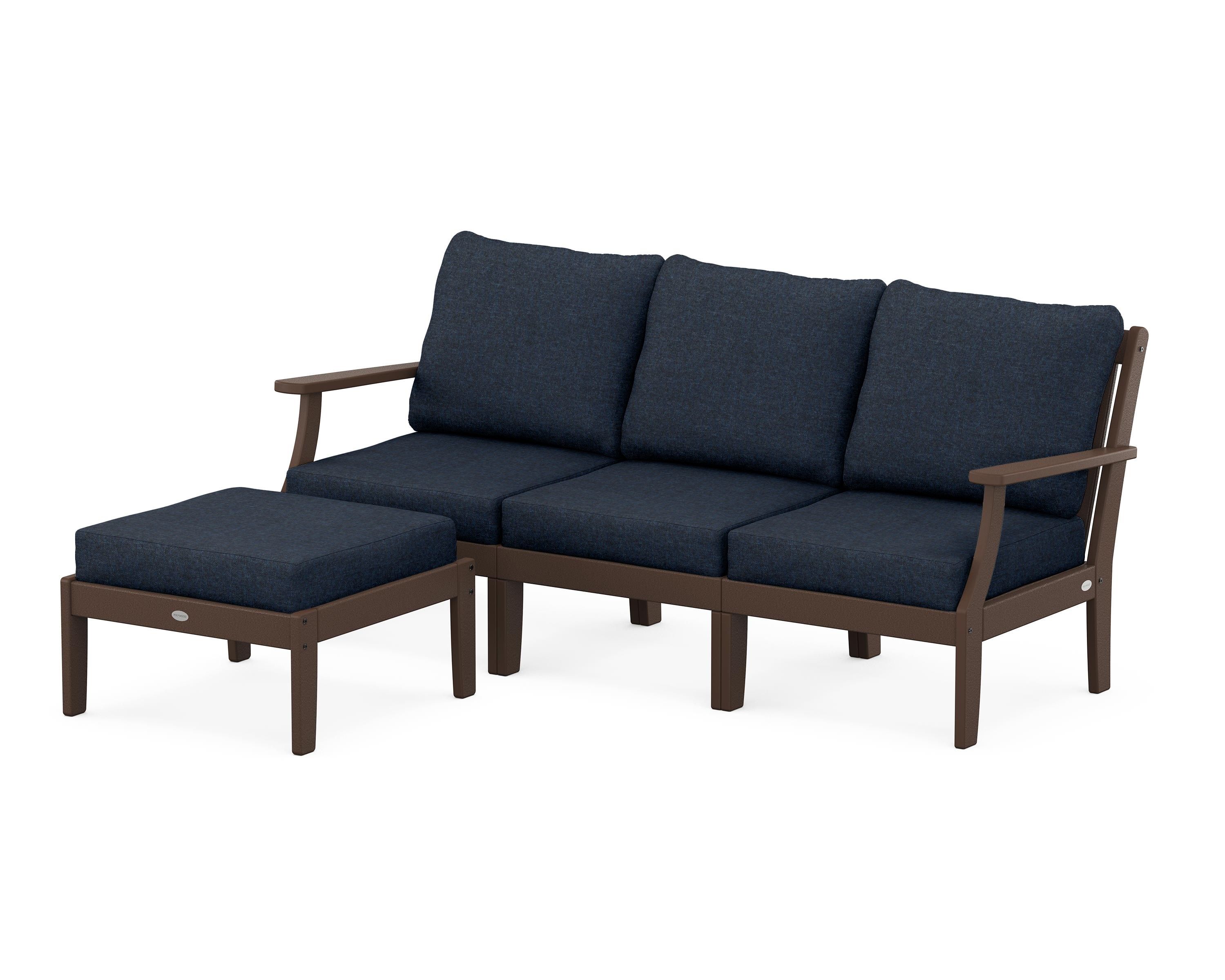 POLYWOOD® Braxton Modular 4-Piece Deep Seating Set with Ottoman in Mahogany / Marine Indigo