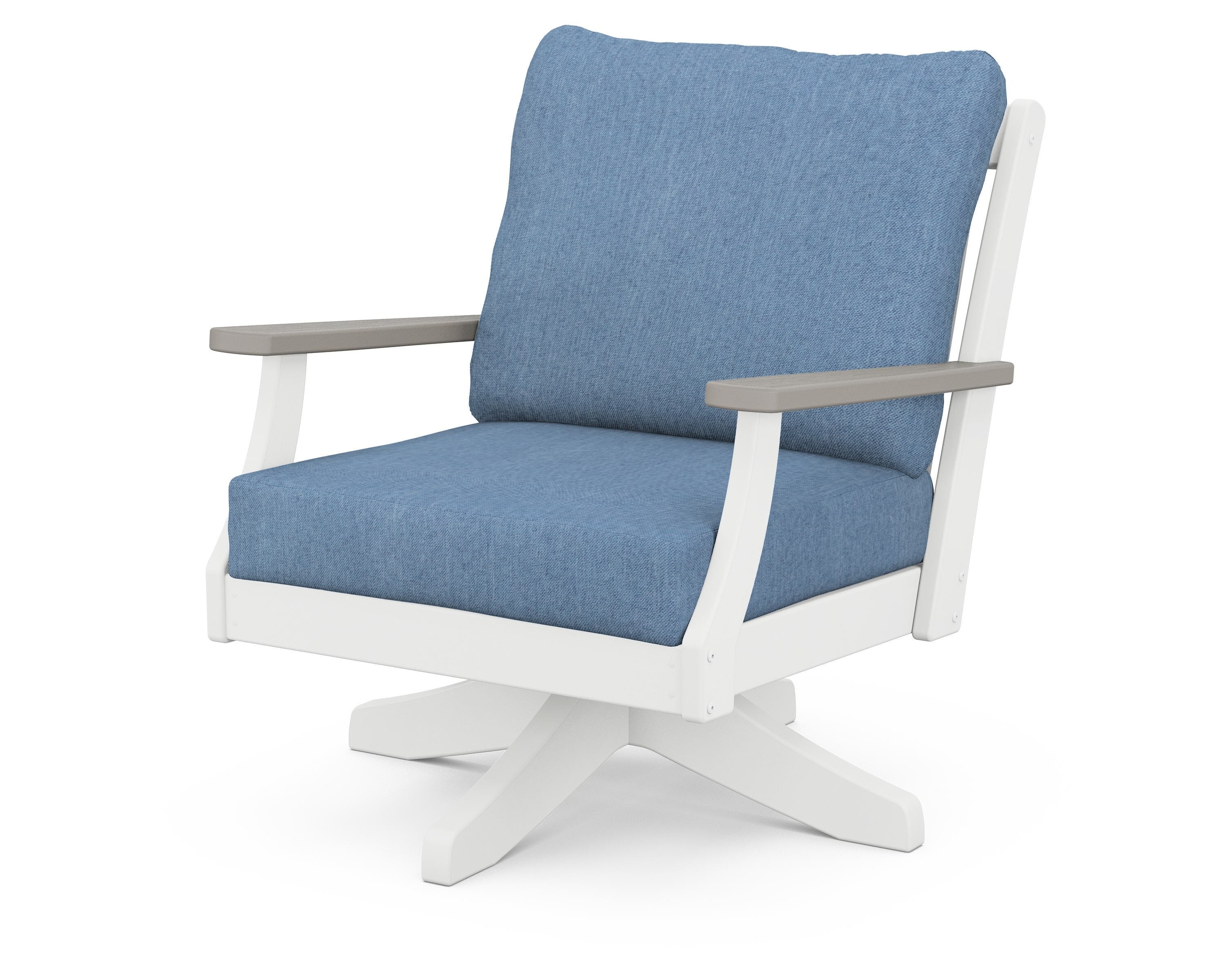 POLYWOOD® Braxton Deep Seating Swivel Chair in White / Driftwood / Sky Blue
