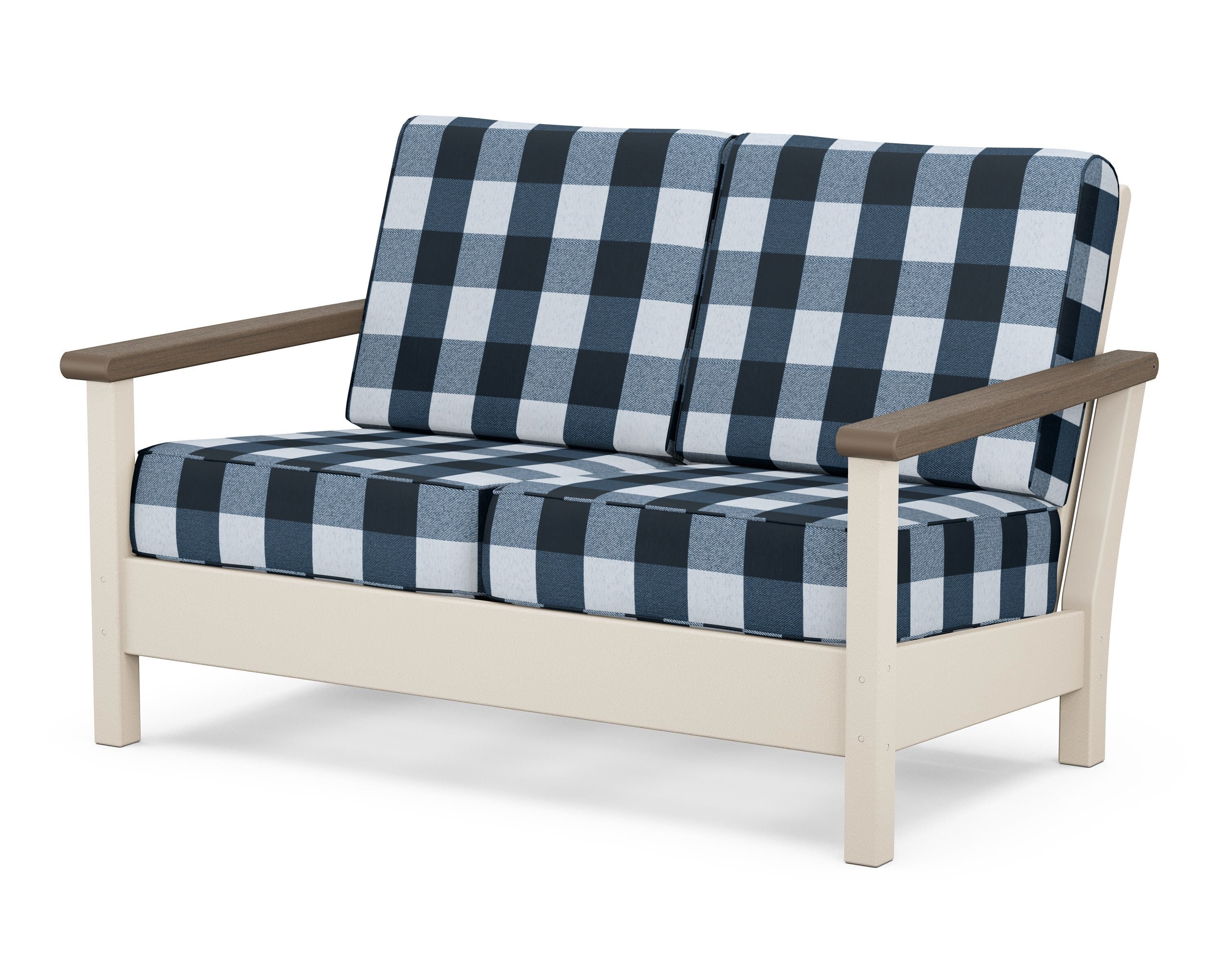 POLYWOOD® Harbour Deep Seating Loveseat in Sand / Kona / Buffalo Plaid Marine Indigo