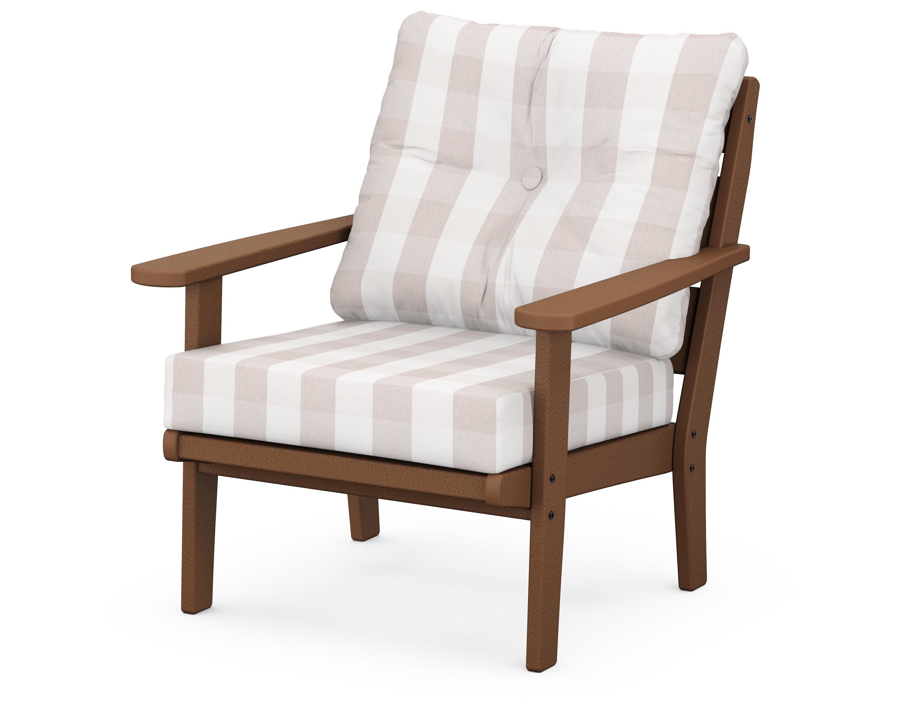POLYWOOD® Lakeside Deep Seating Chair in Teak / Buffalo Plaid Dune Burlap