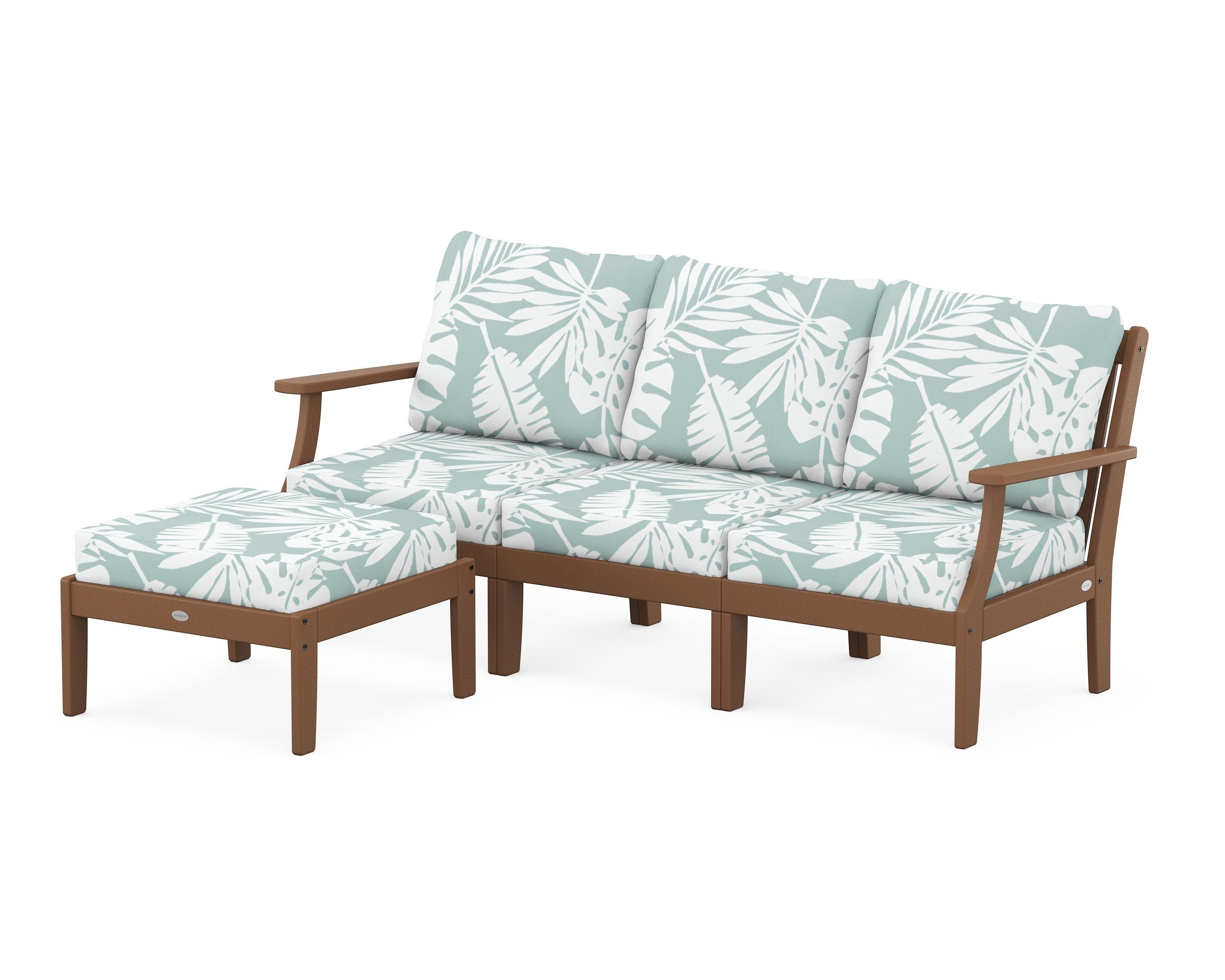 POLYWOOD® Braxton Modular 4-Piece Deep Seating Set with Ottoman in Teak / Leaf Glacier Spa