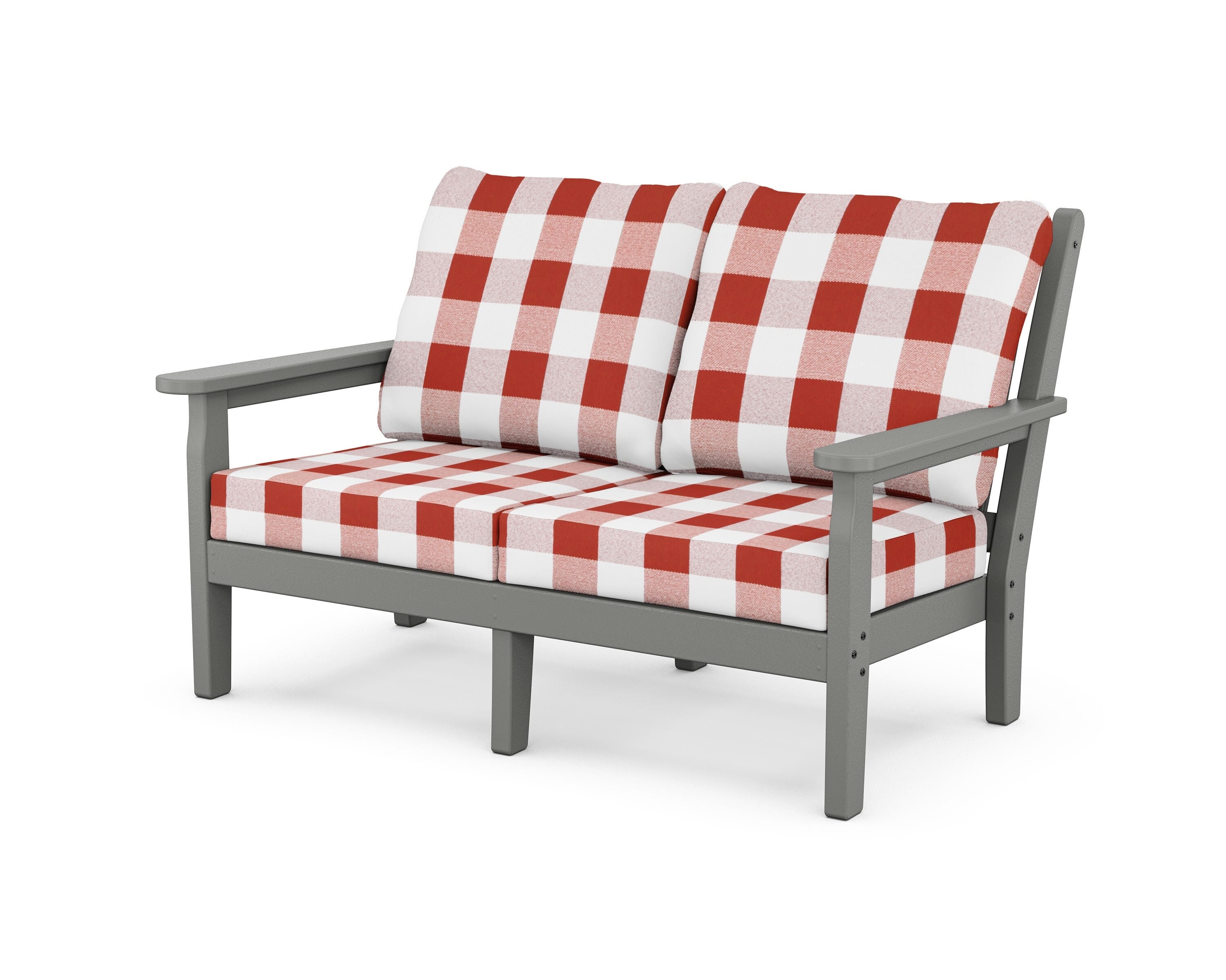POLYWOOD® Chippendale Deep Seating Loveseat in Slate Grey / Buffalo Plaid Crimson