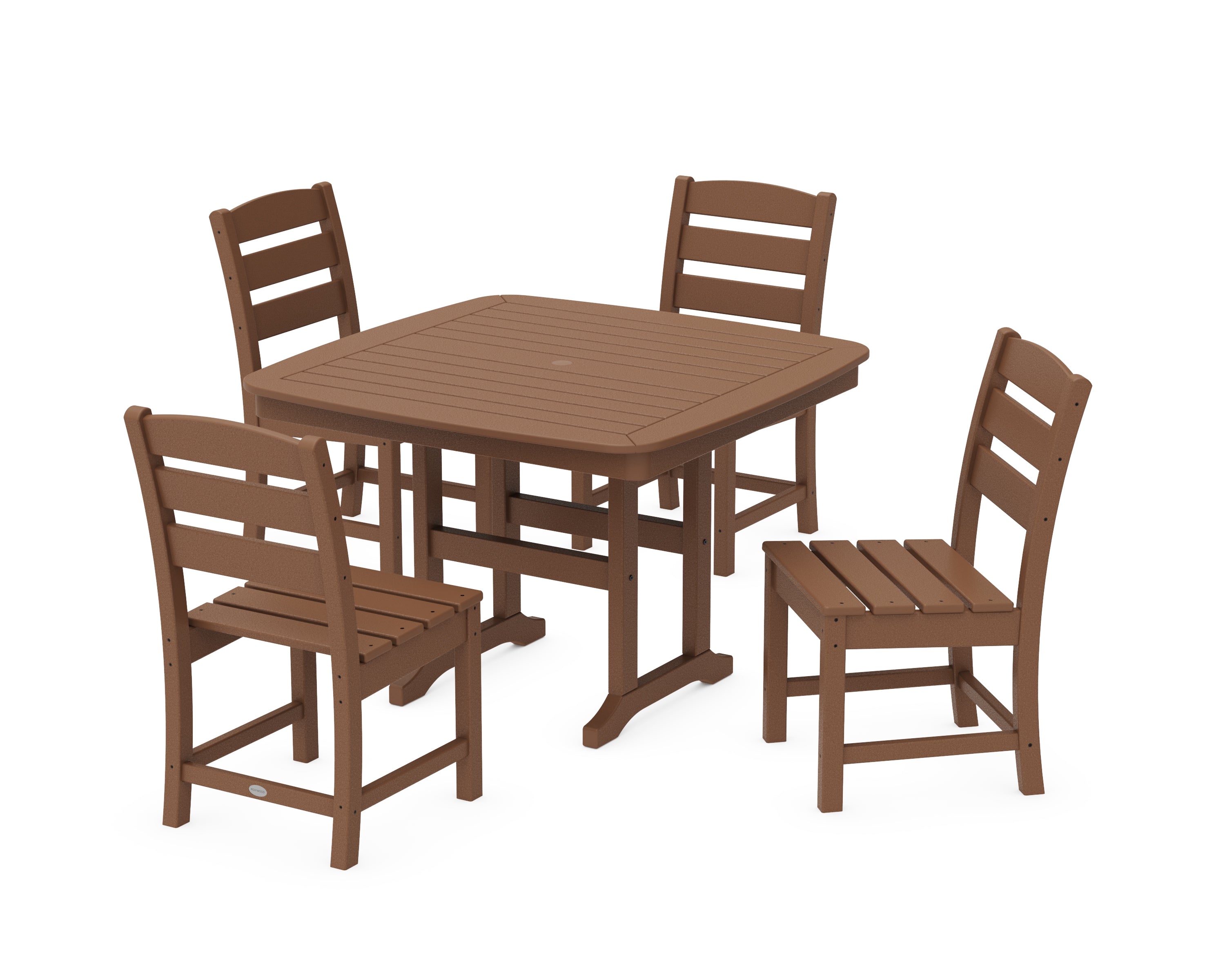 POLYWOOD® Lakeside Side Chair 5-Piece Dining Set with Trestle Legs in Teak