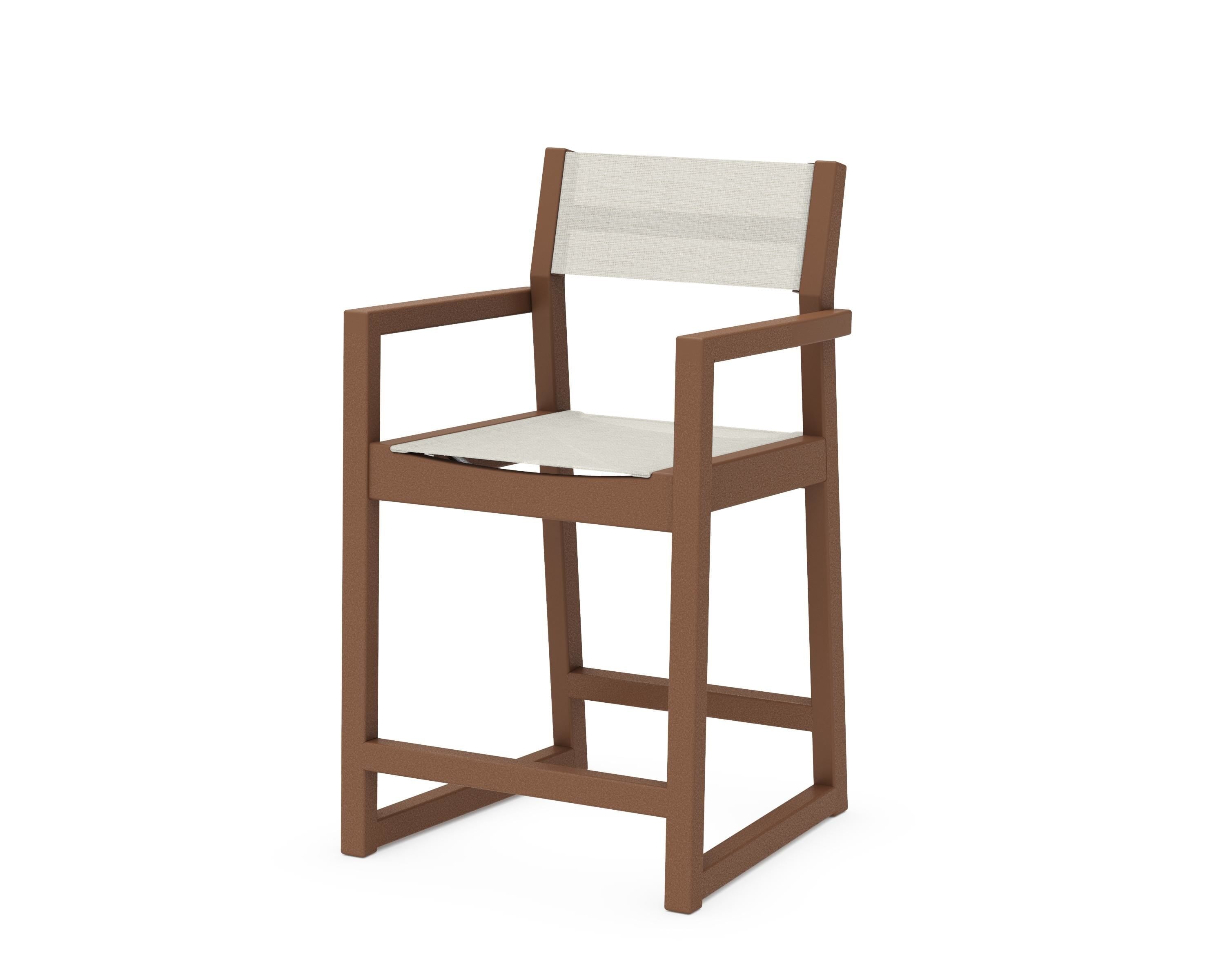 POLYWOOD® EDGE Sling Counter Arm Chair in Teak / Parchment Sling